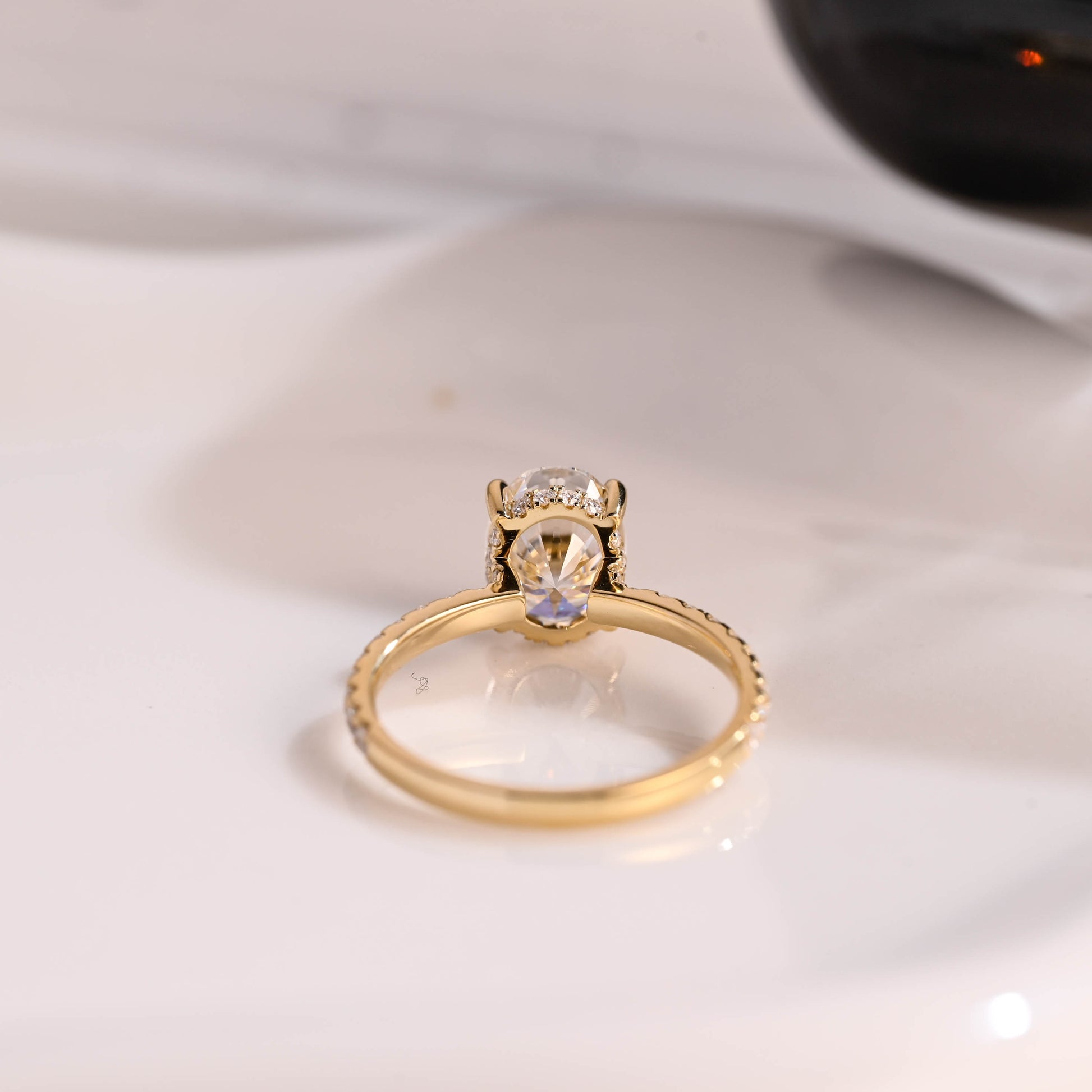 Solid Gold Hidden Halo Oval Cut Moissanite Engagement Ring