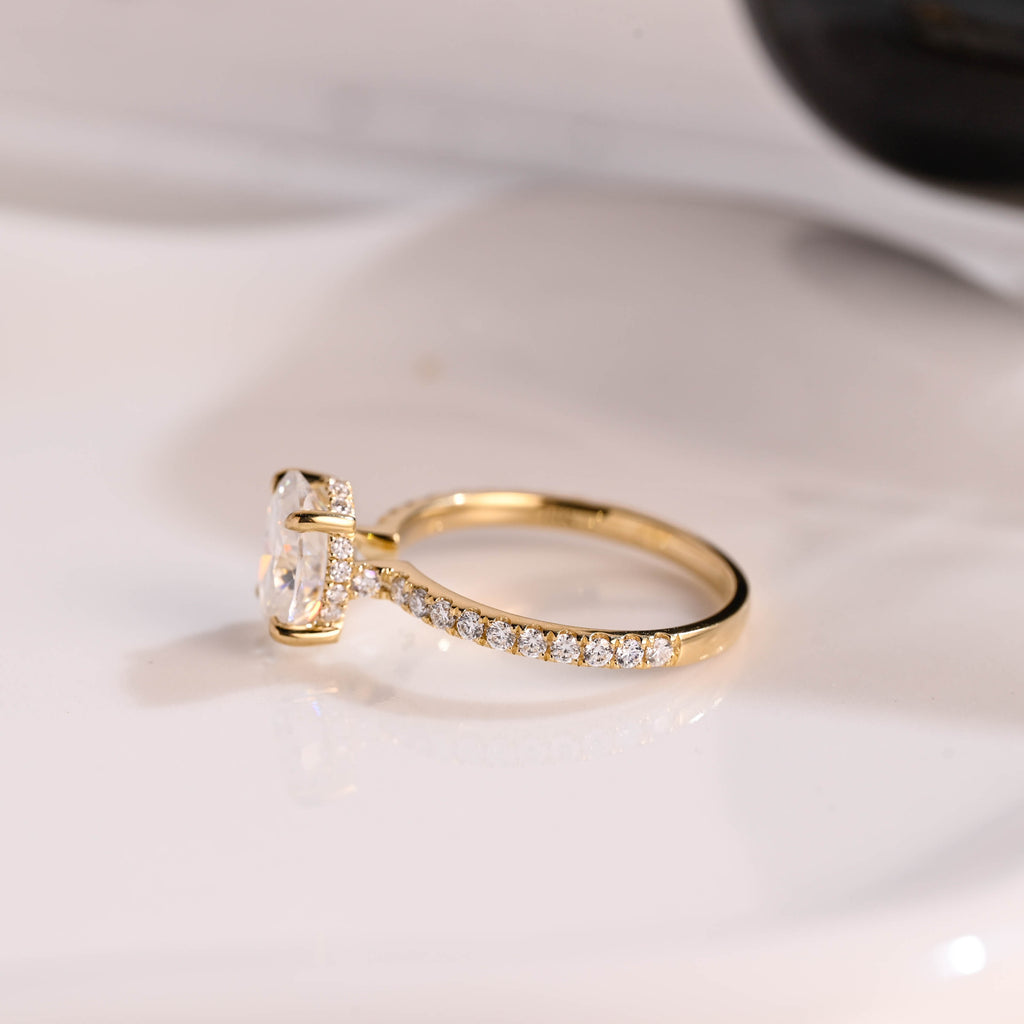 Solid Gold Hidden Halo Oval Cut Moissanite Engagement Ring