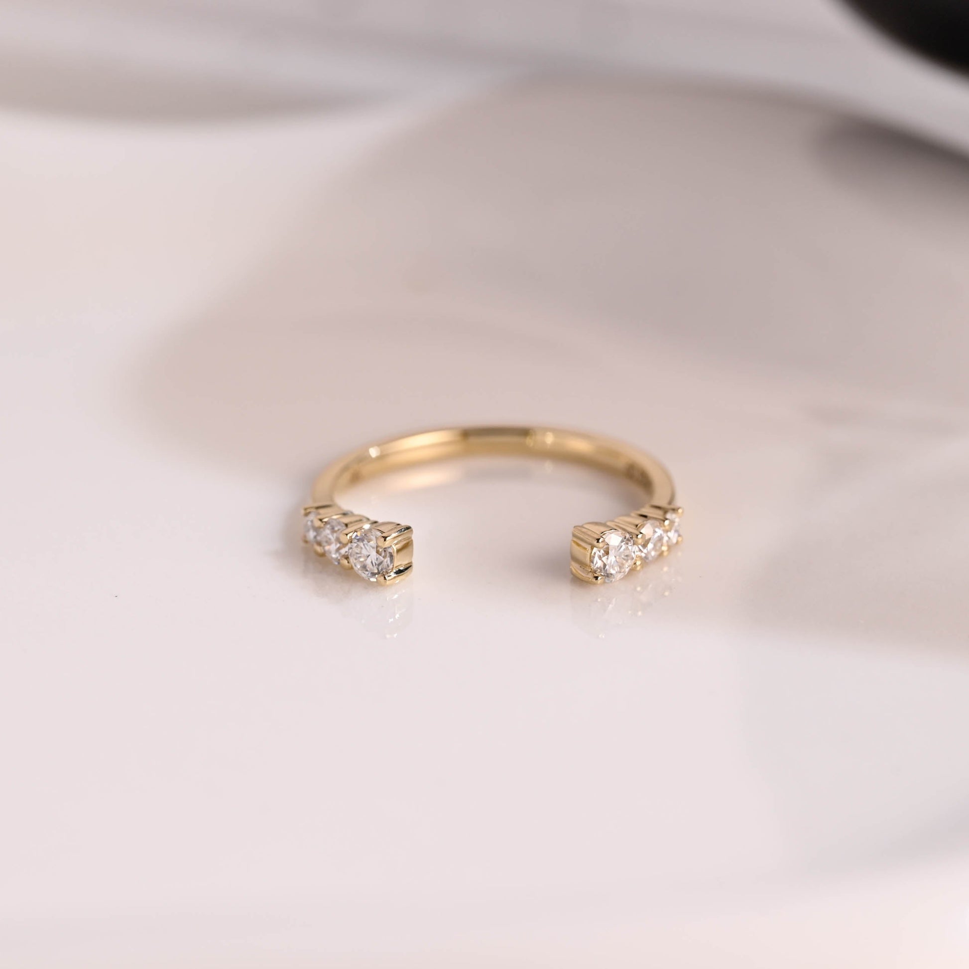 Solid Gold Open Cuff Round Cut Moissanite Wedding Band