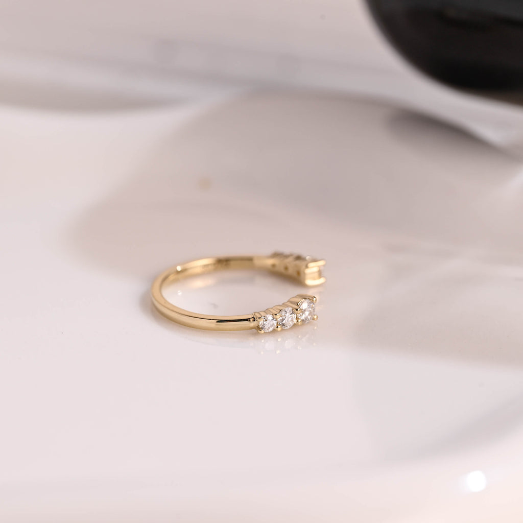 Solid Gold Open Cuff Round Cut Moissanite Wedding Band