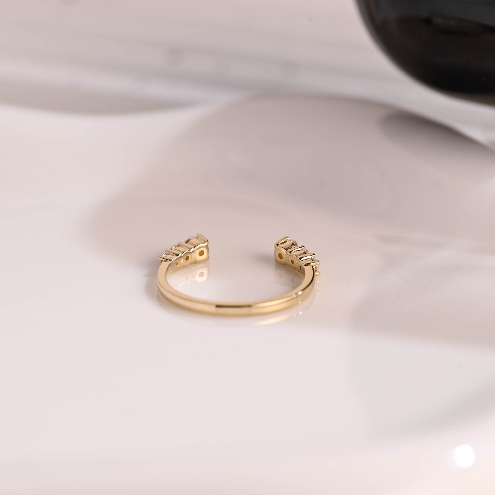 Solid Gold Open Cuff Round Cut Moissanite Wedding Band
