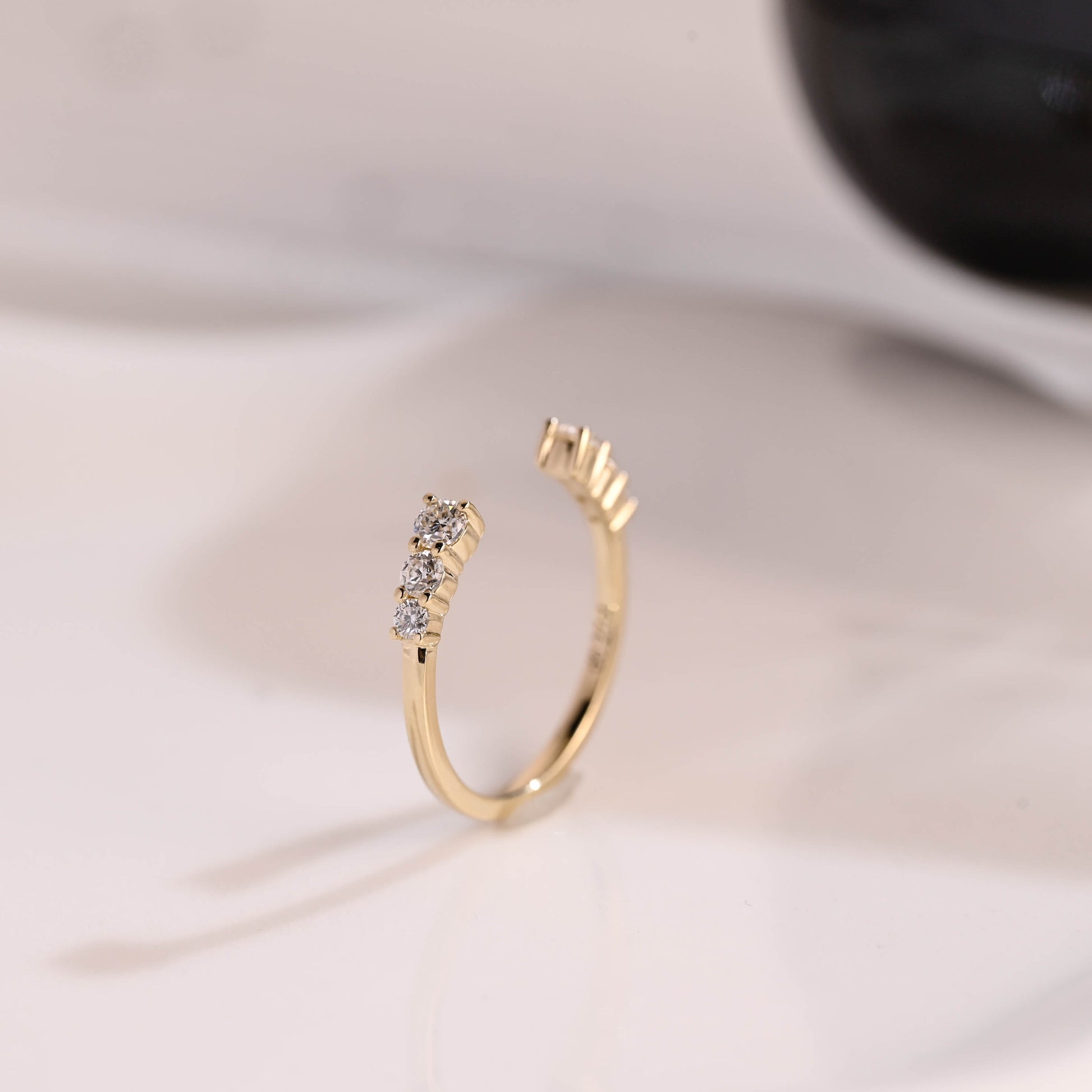 Solid Gold Open Cuff Round Cut Moissanite Wedding Band