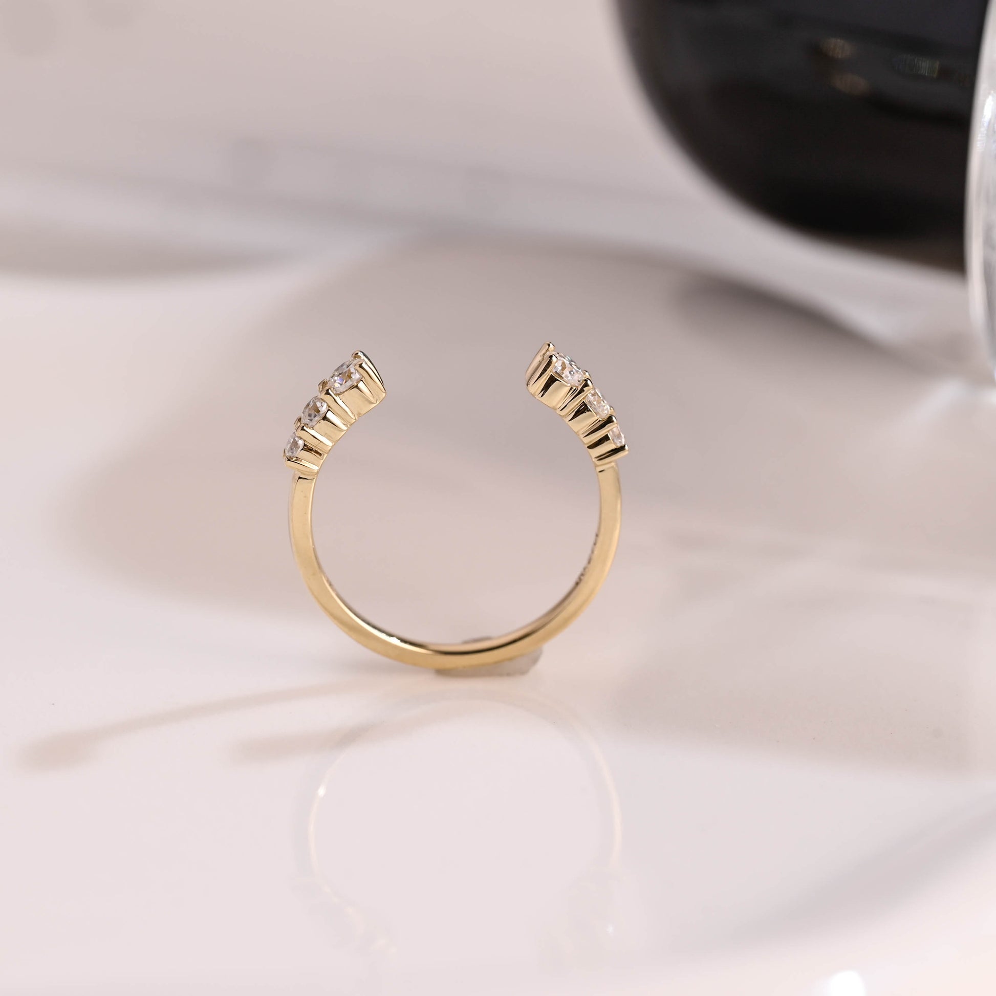Solid Gold Open Cuff Round Cut Moissanite Wedding Band