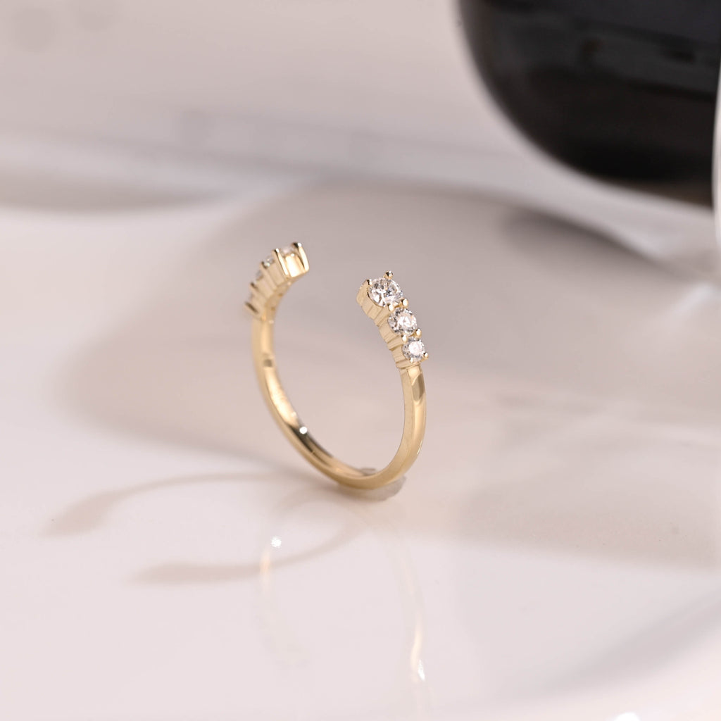 Solid Gold Open Cuff Round Cut Moissanite Wedding Band