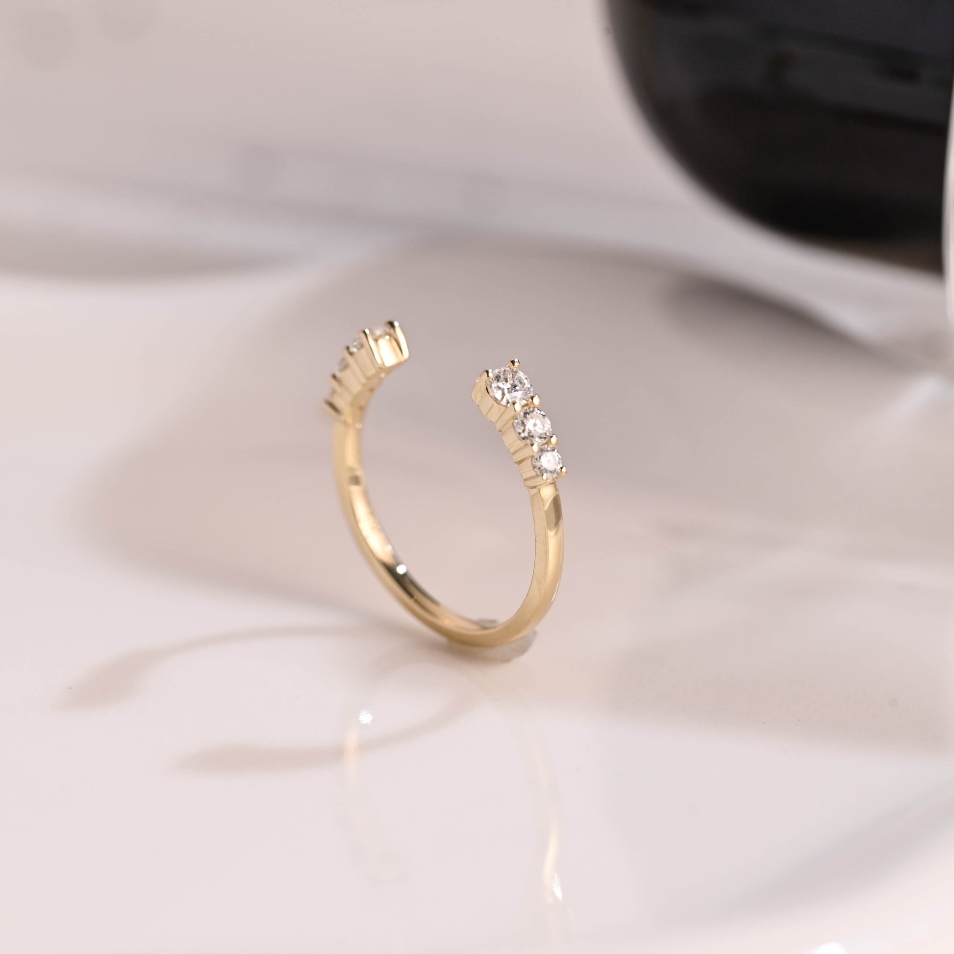 Solid Gold Open Cuff Round Cut Moissanite Wedding Band