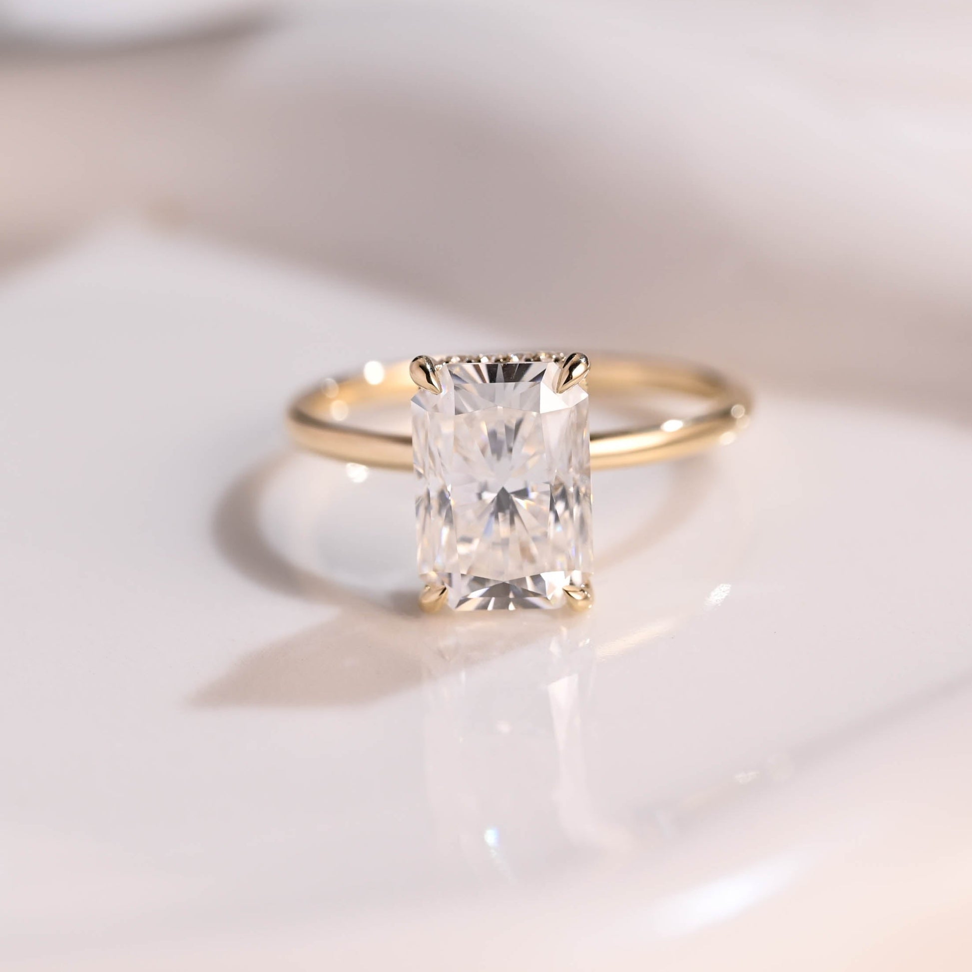 Solid Gold Hidden Halo Radiant Cut Moissanite Engagement Ring