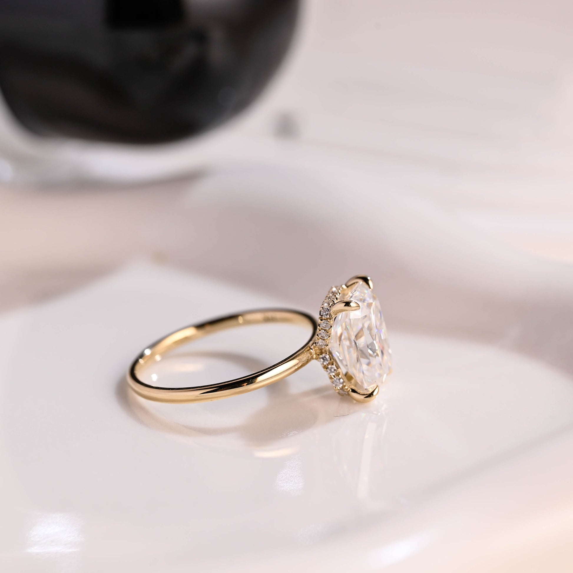 Solid Gold Hidden Halo Radiant Cut Moissanite Engagement Ring