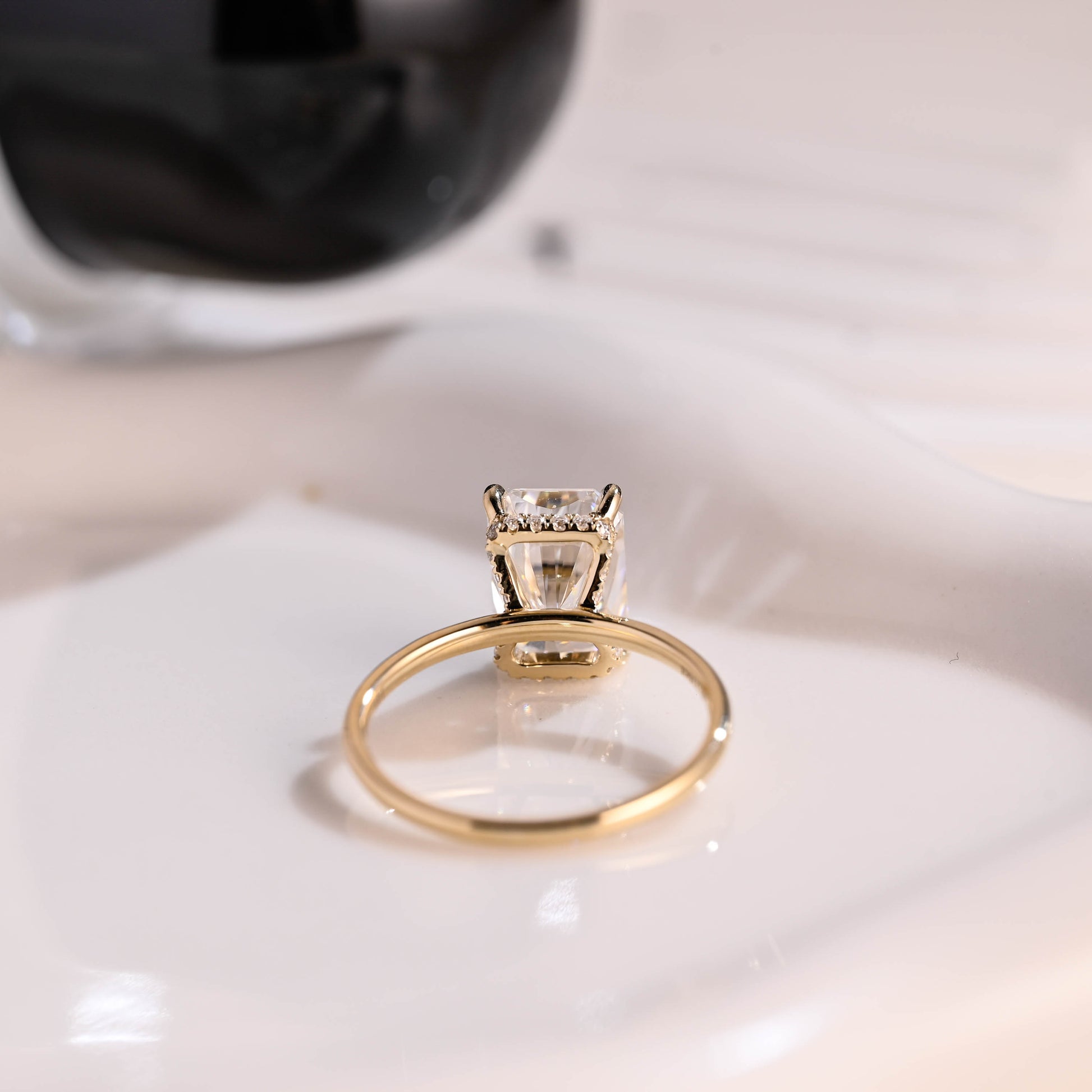 Solid Gold Hidden Halo Radiant Cut Moissanite Engagement Ring