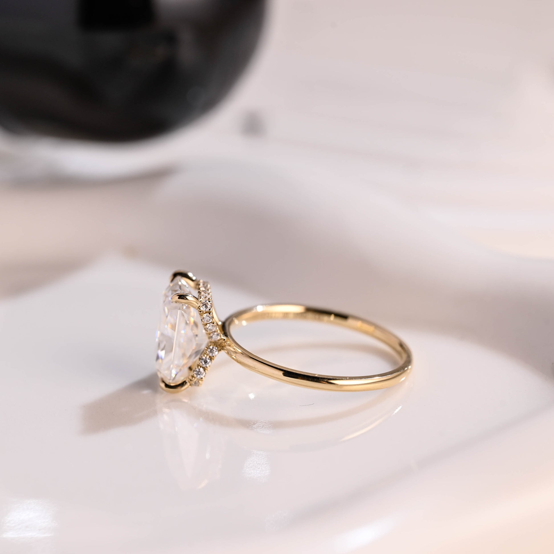 Solid Gold Hidden Halo Radiant Cut Moissanite Engagement Ring