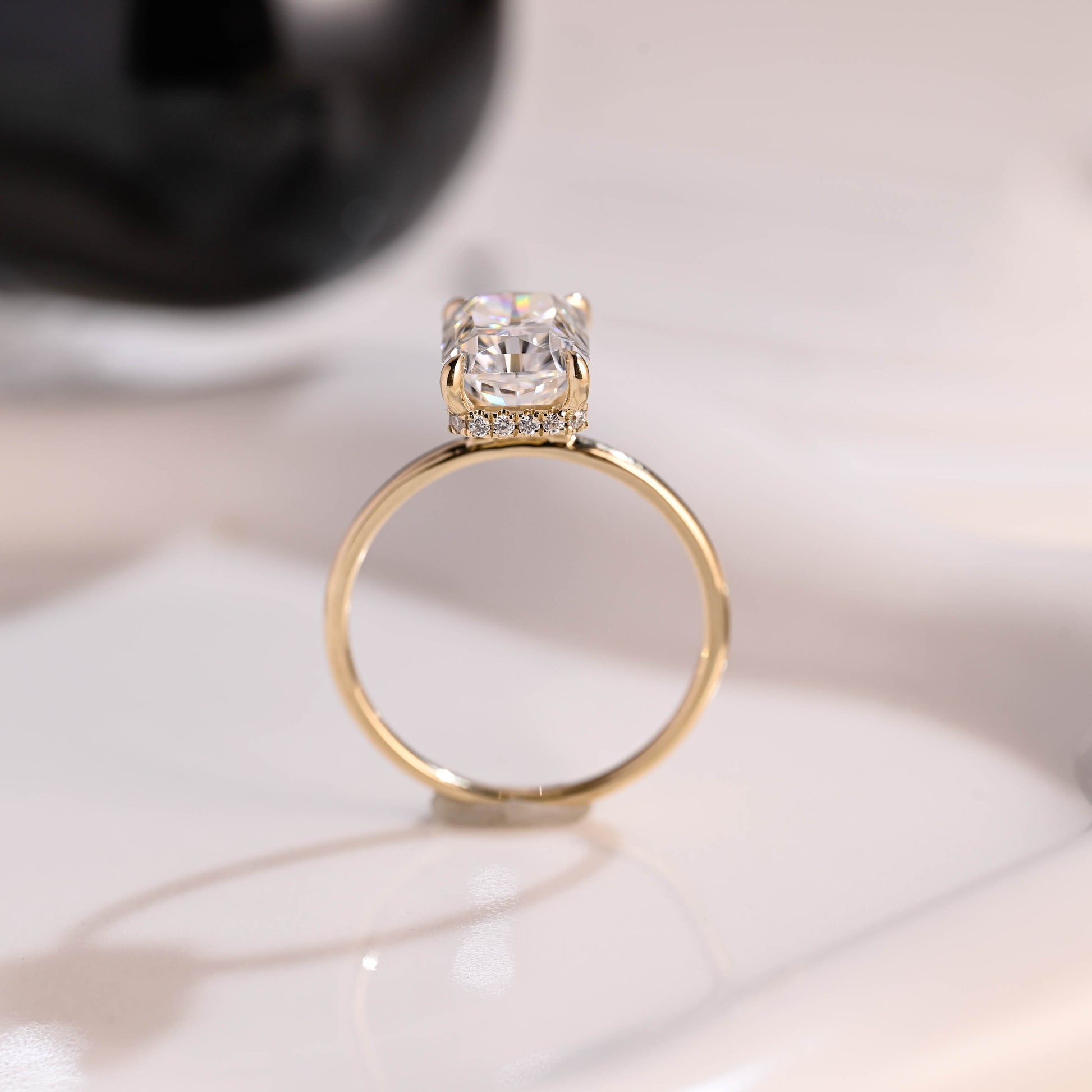 Solid Gold Hidden Halo Radiant Cut Moissanite Engagement Ring