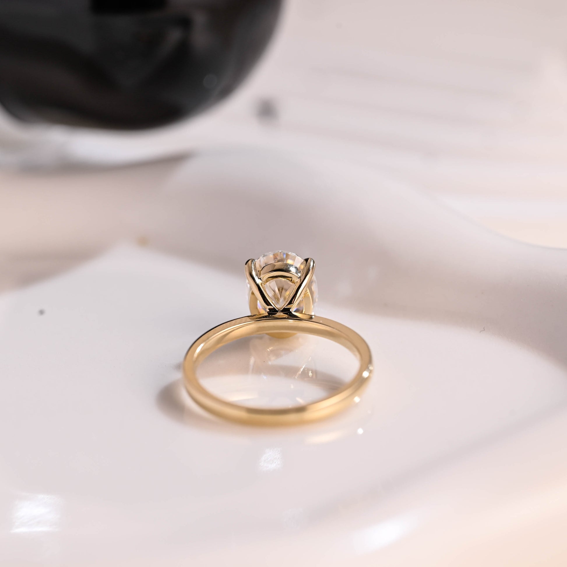 Solid Gold Solitaire Crushed Ice Oval Cut Moissanite Engagement Ring