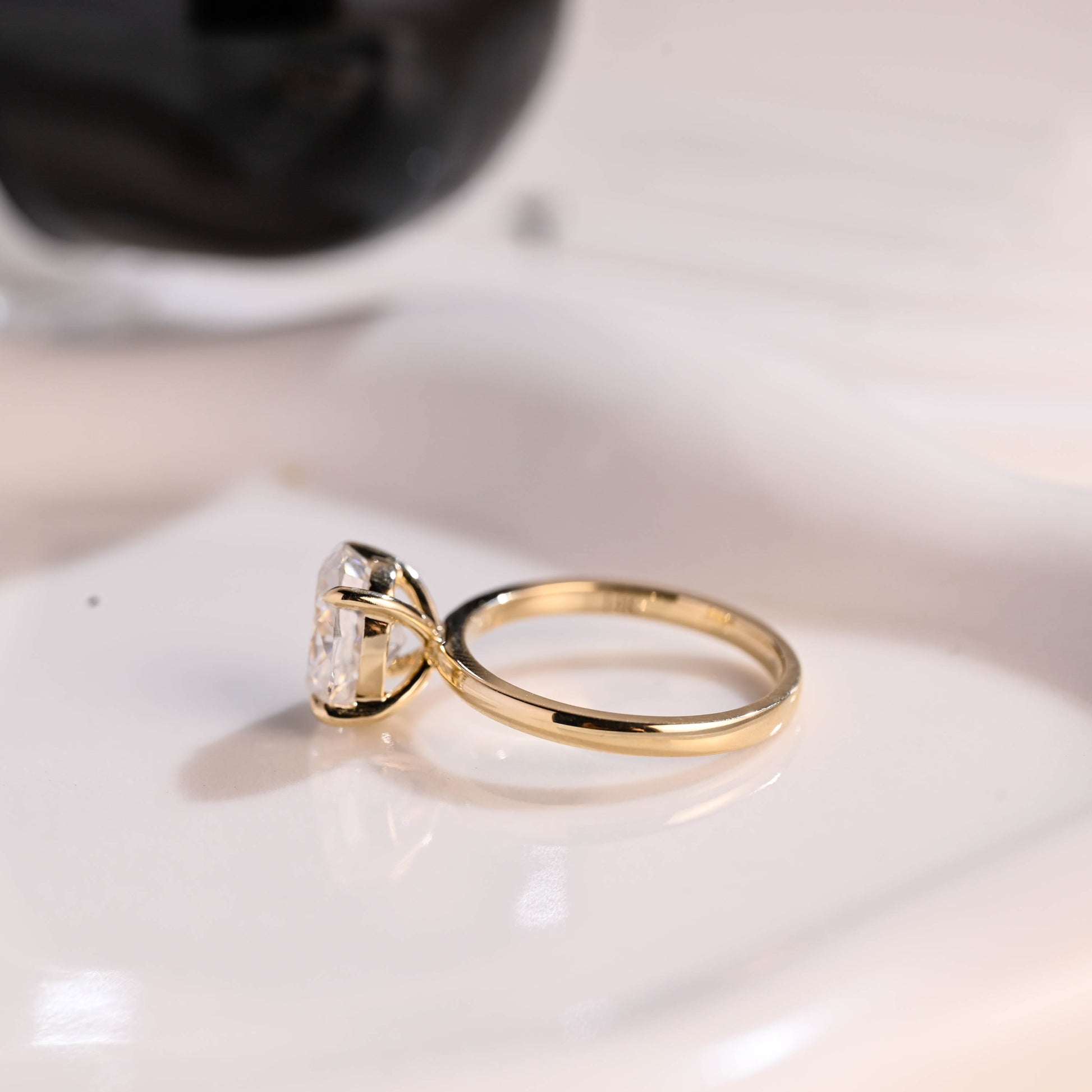 Solid Gold Solitaire Crushed Ice Oval Cut Moissanite Engagement Ring