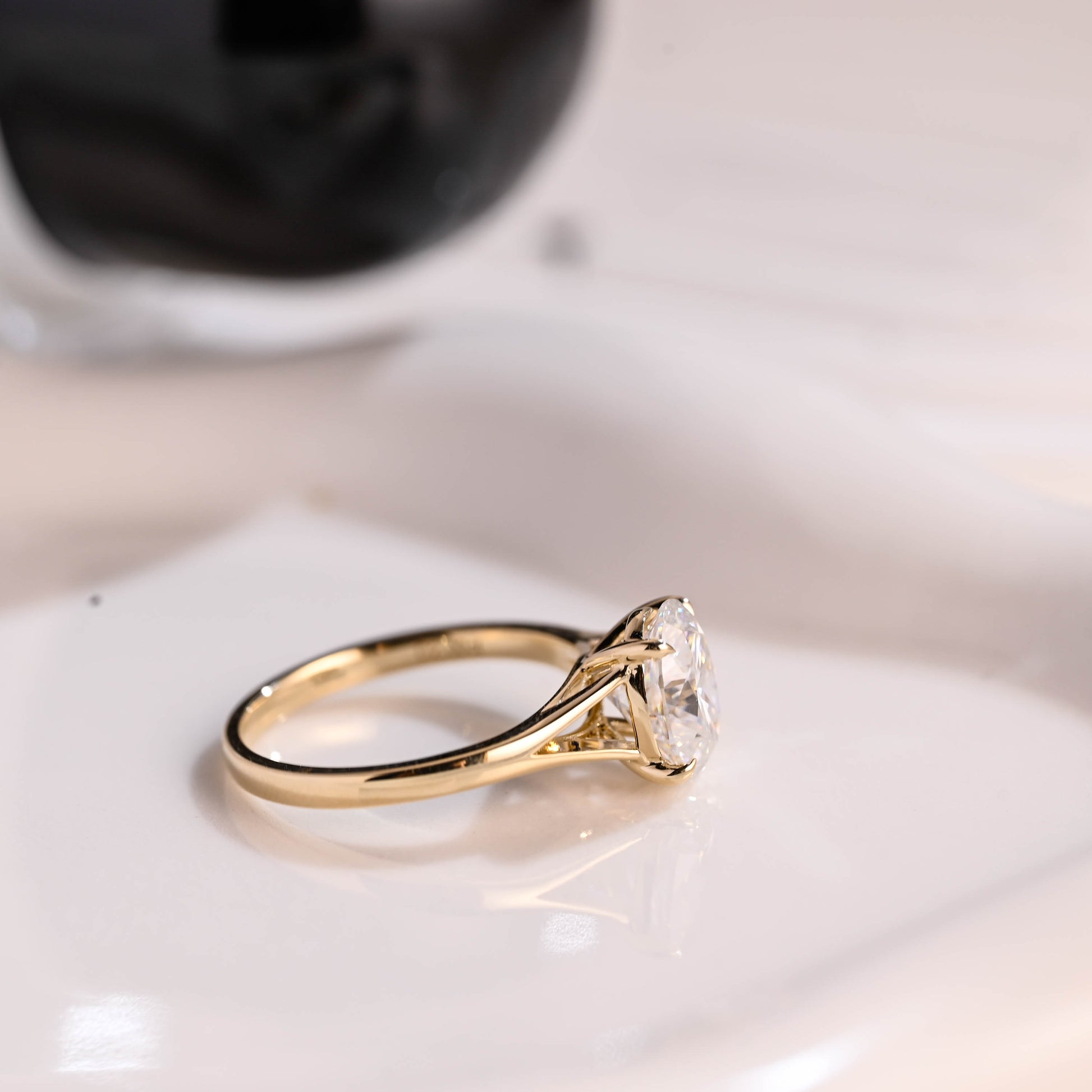Solid Gold Solitaire Split Shank Oval Cut Moissanite Engagement Ring