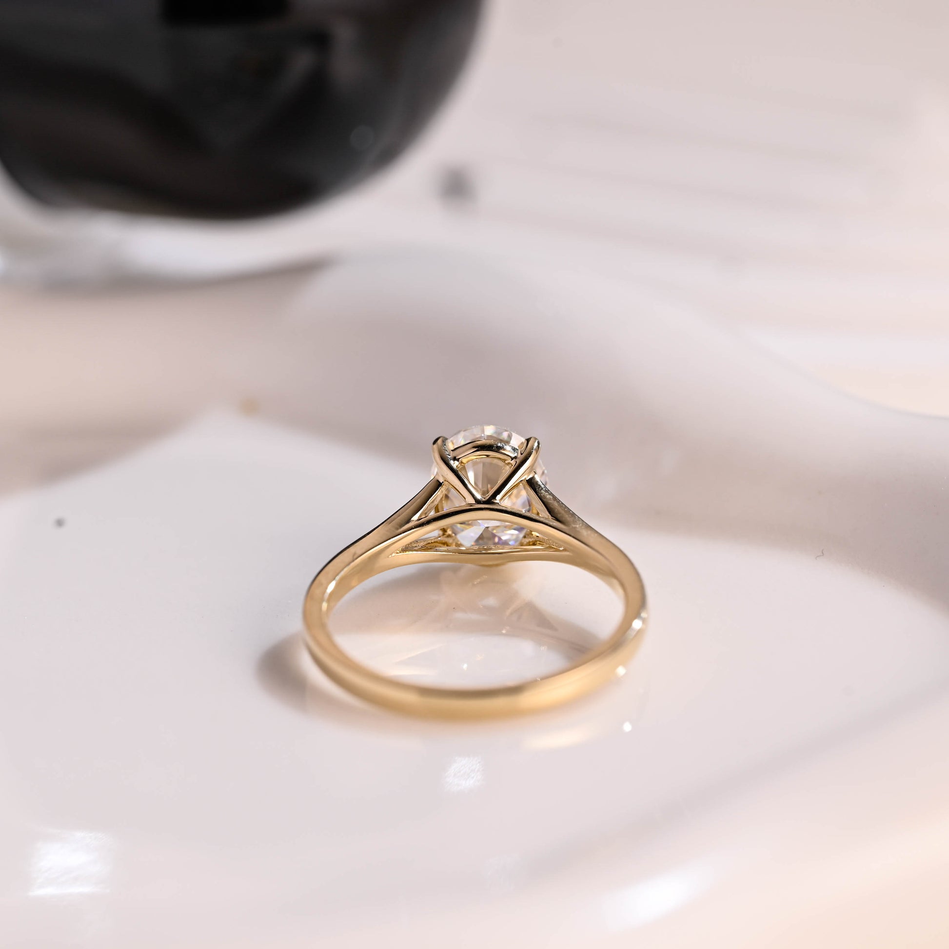 Solid Gold Solitaire Split Shank Oval Cut Moissanite Engagement Ring