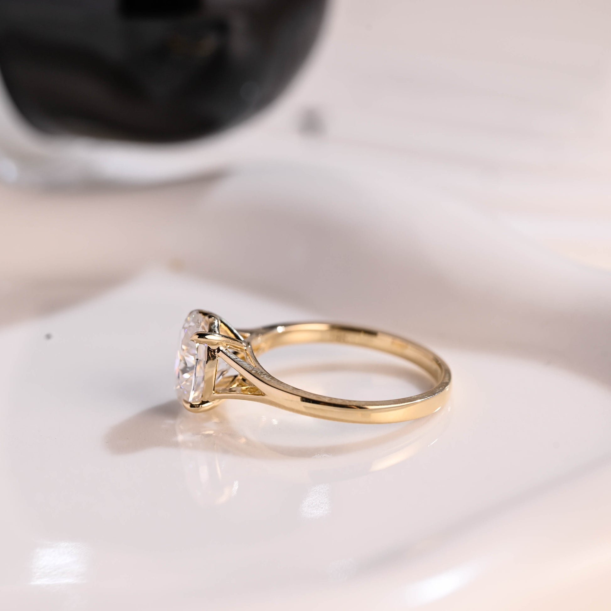 Solid Gold Solitaire Split Shank Oval Cut Moissanite Engagement Ring
