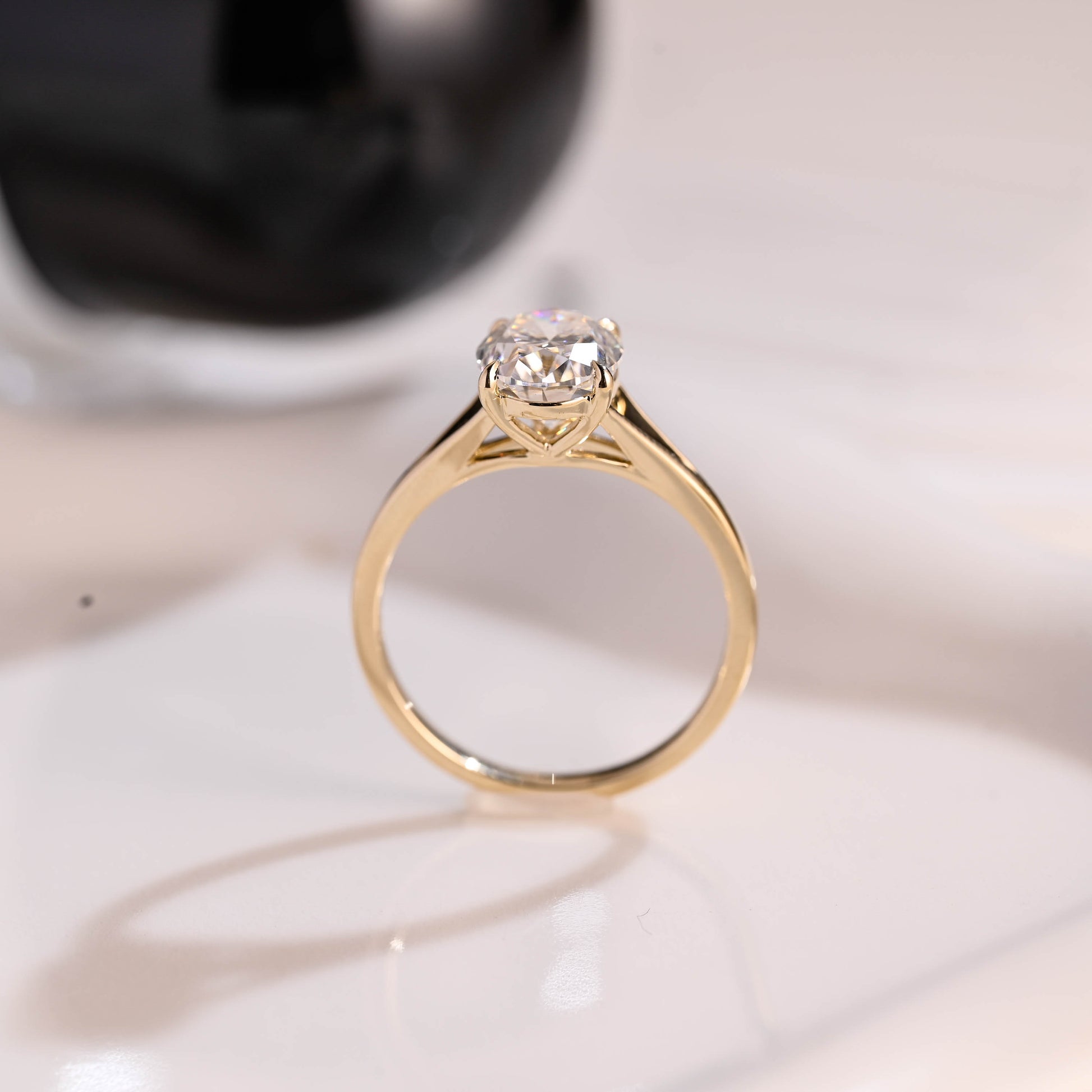 Solid Gold Solitaire Split Shank Oval Cut Moissanite Engagement Ring