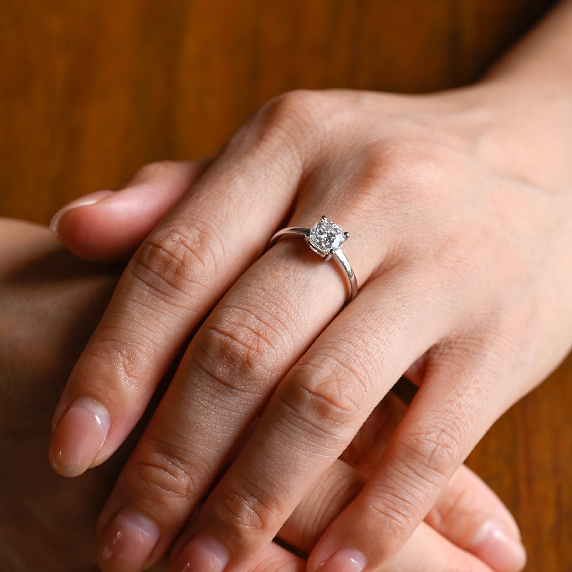 Solid Gold Solitaire Cushion Cut Moissanite Engagement Ring