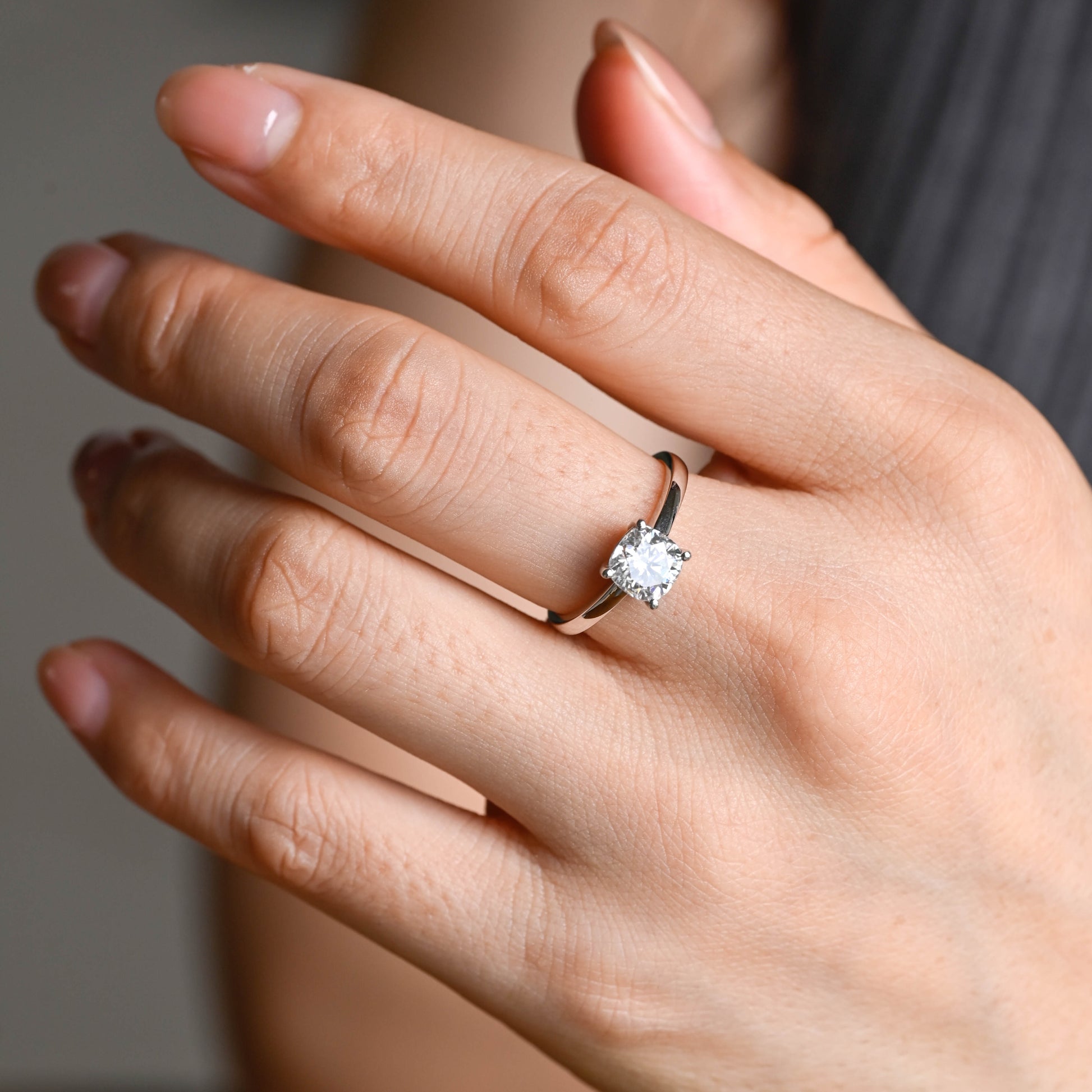 Solid Gold Solitaire Cushion Cut Moissanite Engagement Ring
