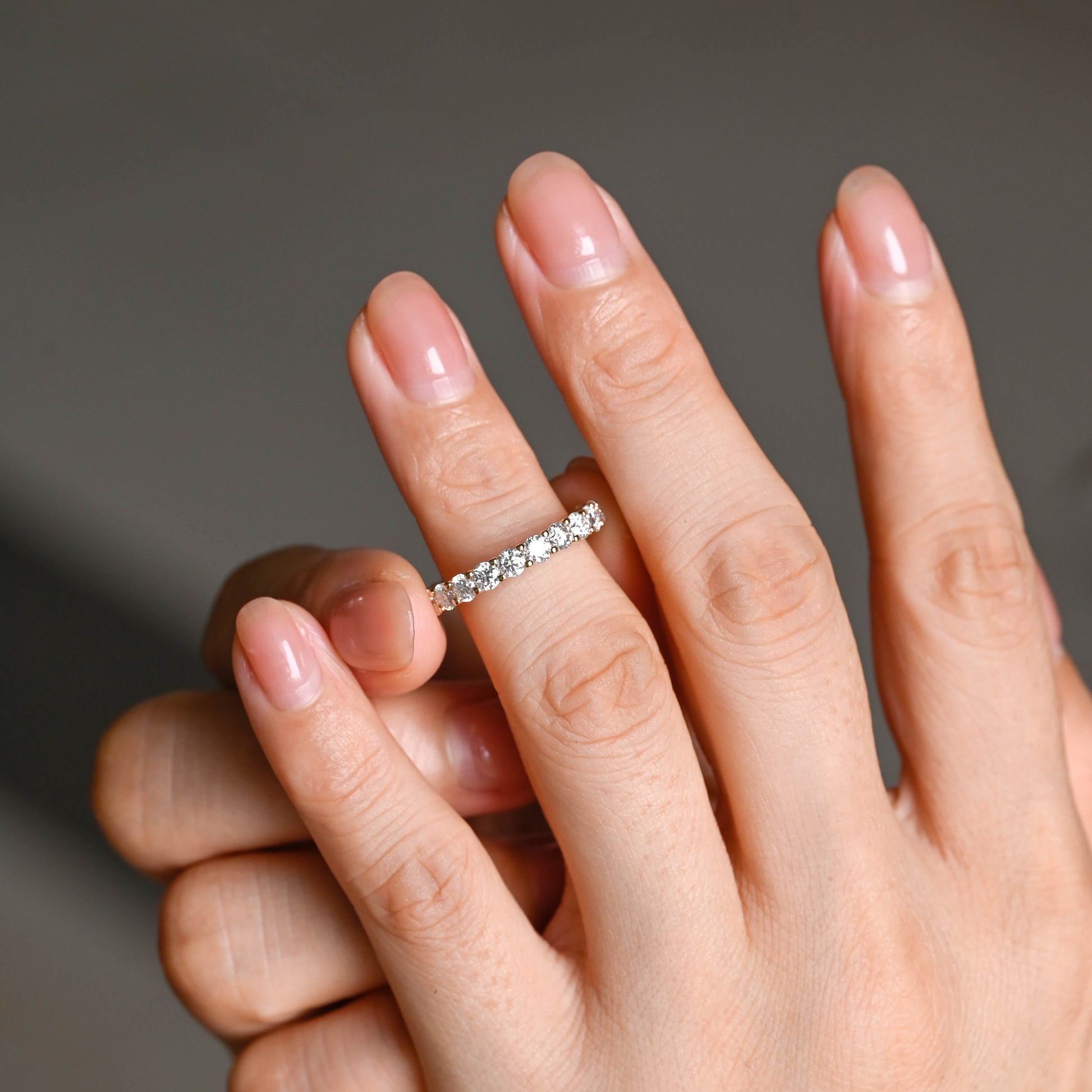Solid Gold Full Eternity Round Cut Moissanite Wedding Band