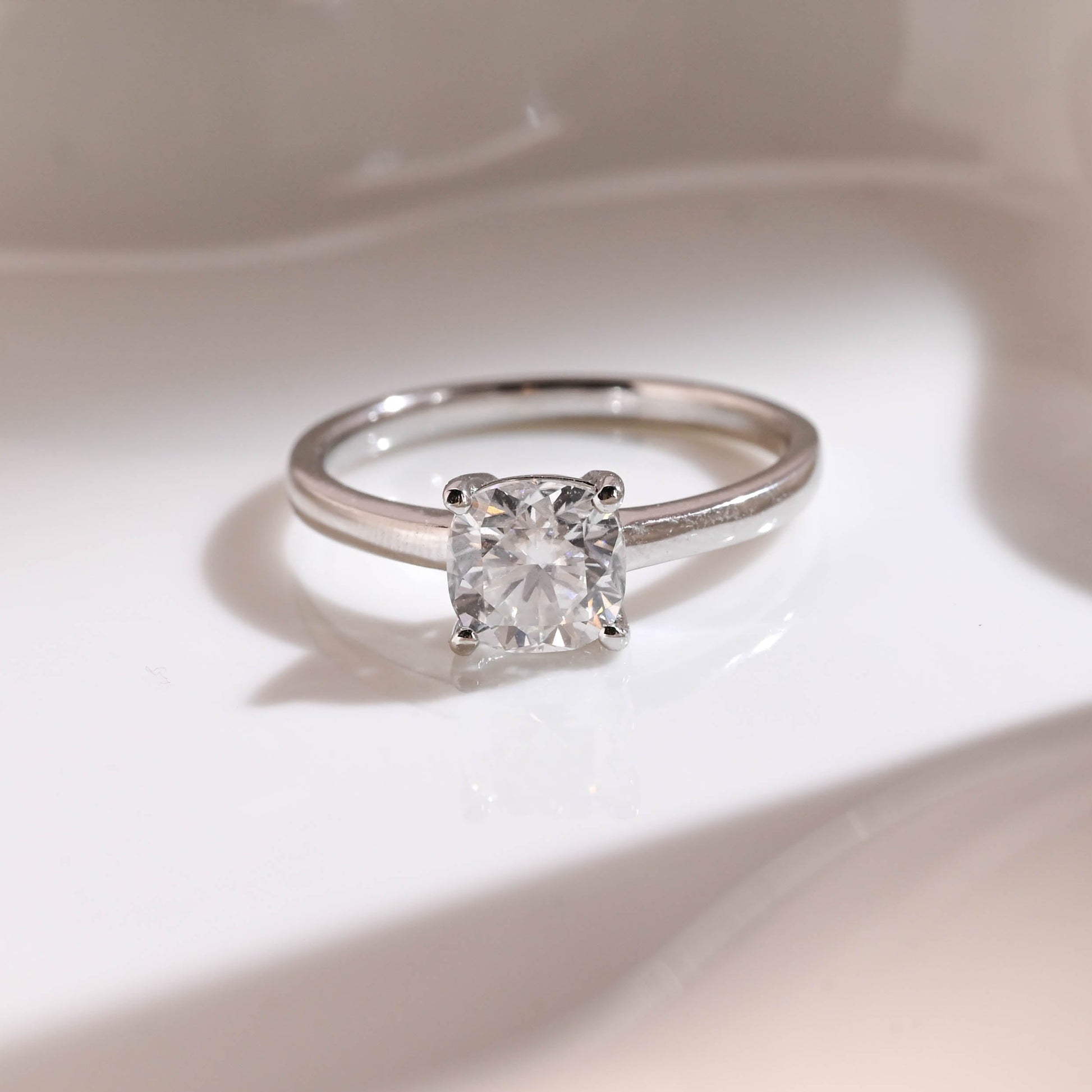 Solid Gold Solitaire Cushion Cut Moissanite Engagement Ring