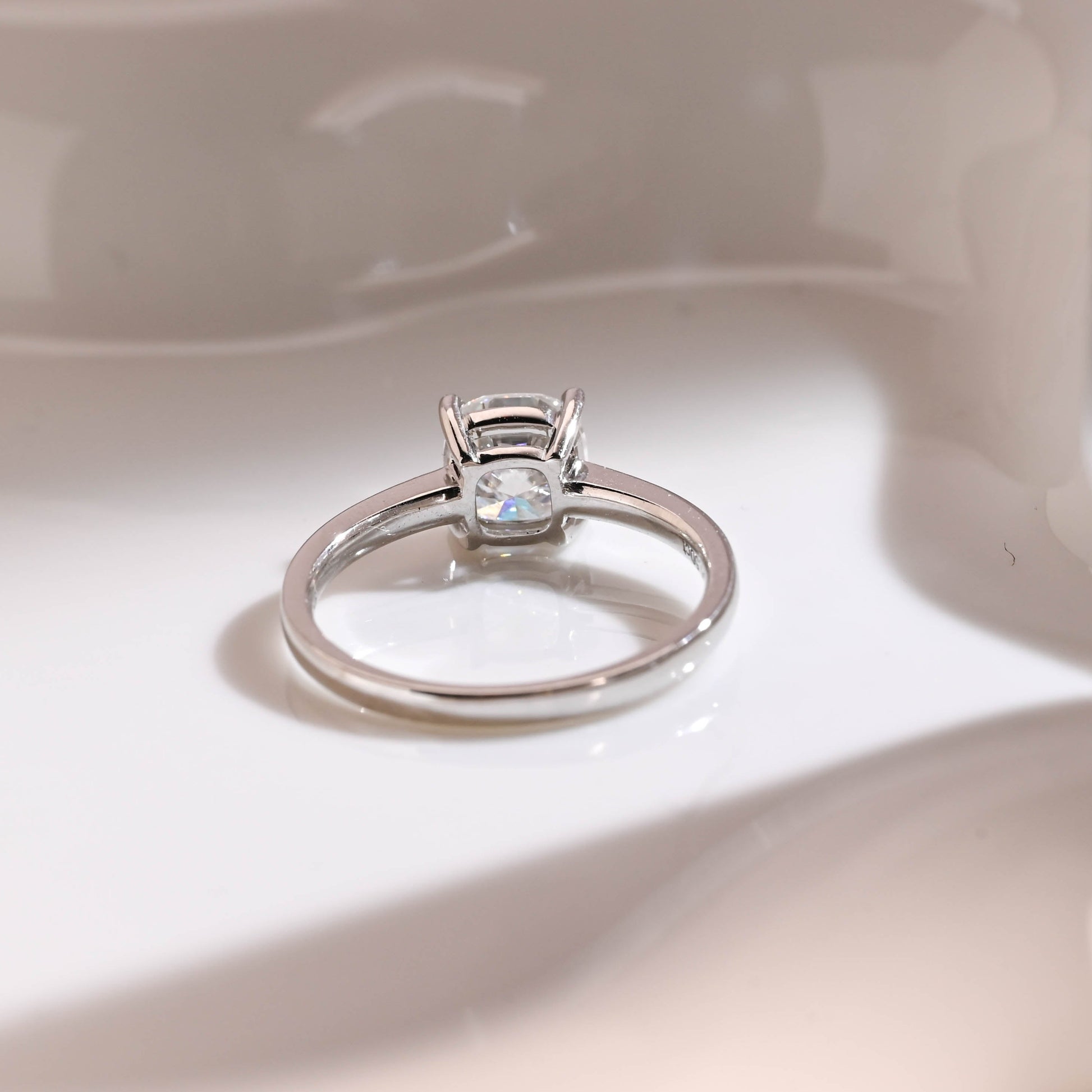 Solid Gold Solitaire Cushion Cut Moissanite Engagement Ring