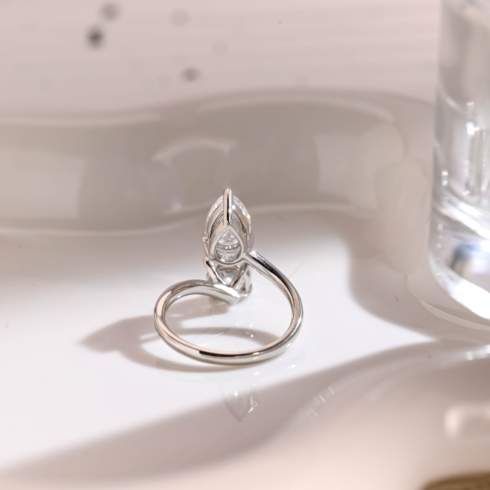 Solid Gold Toi et Moi Round & Pear Cut Moissanite Engagement Ring