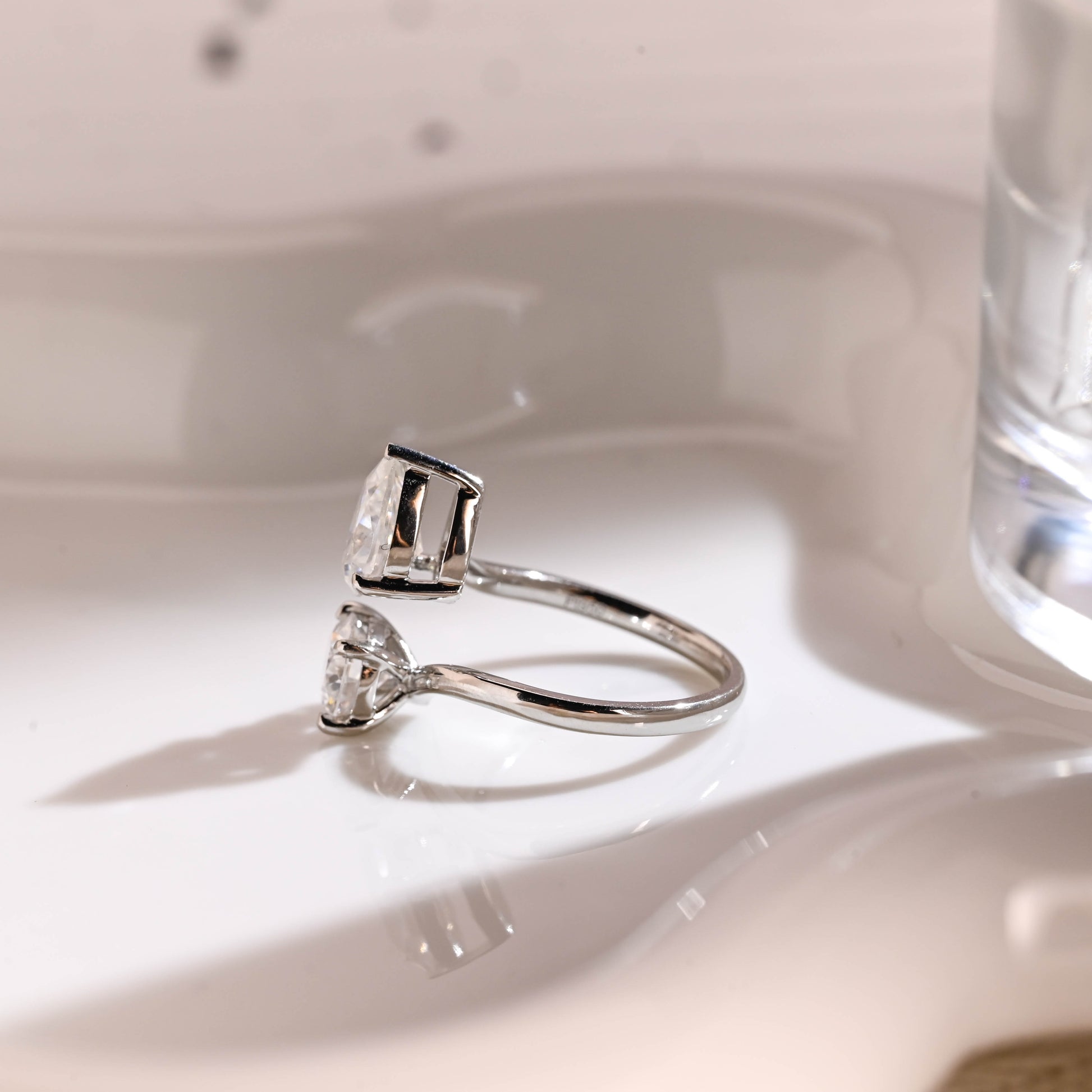 Solid Gold Toi et Moi Round & Pear Cut Moissanite Engagement Ring