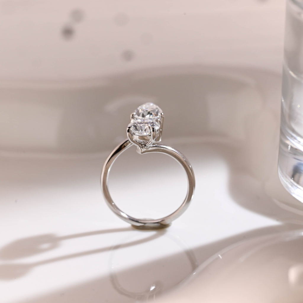 Solid Gold Toi et Moi Round & Pear Cut Moissanite Engagement Ring
