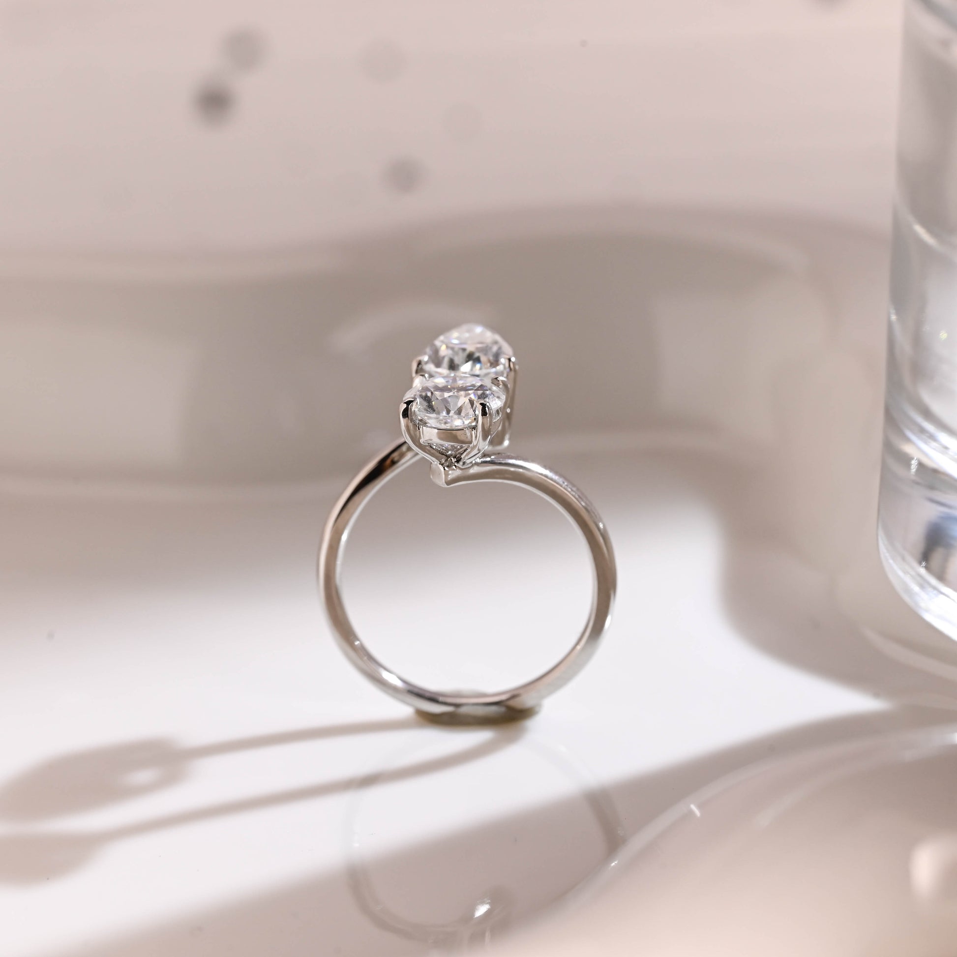 Solid Gold Toi et Moi Round & Pear Cut Moissanite Engagement Ring