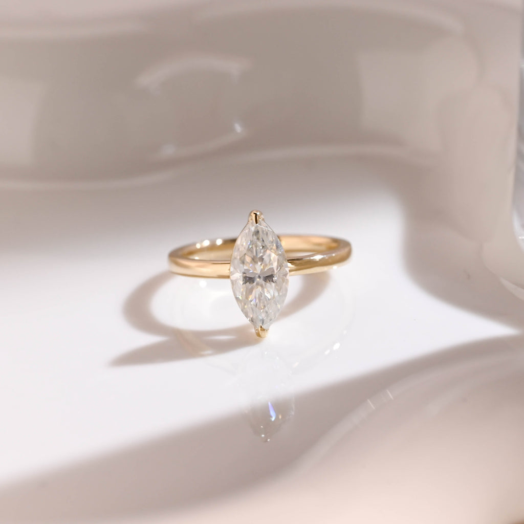 Solid Gold Solitaire Marquise Cut Moissanite Engagement Ring