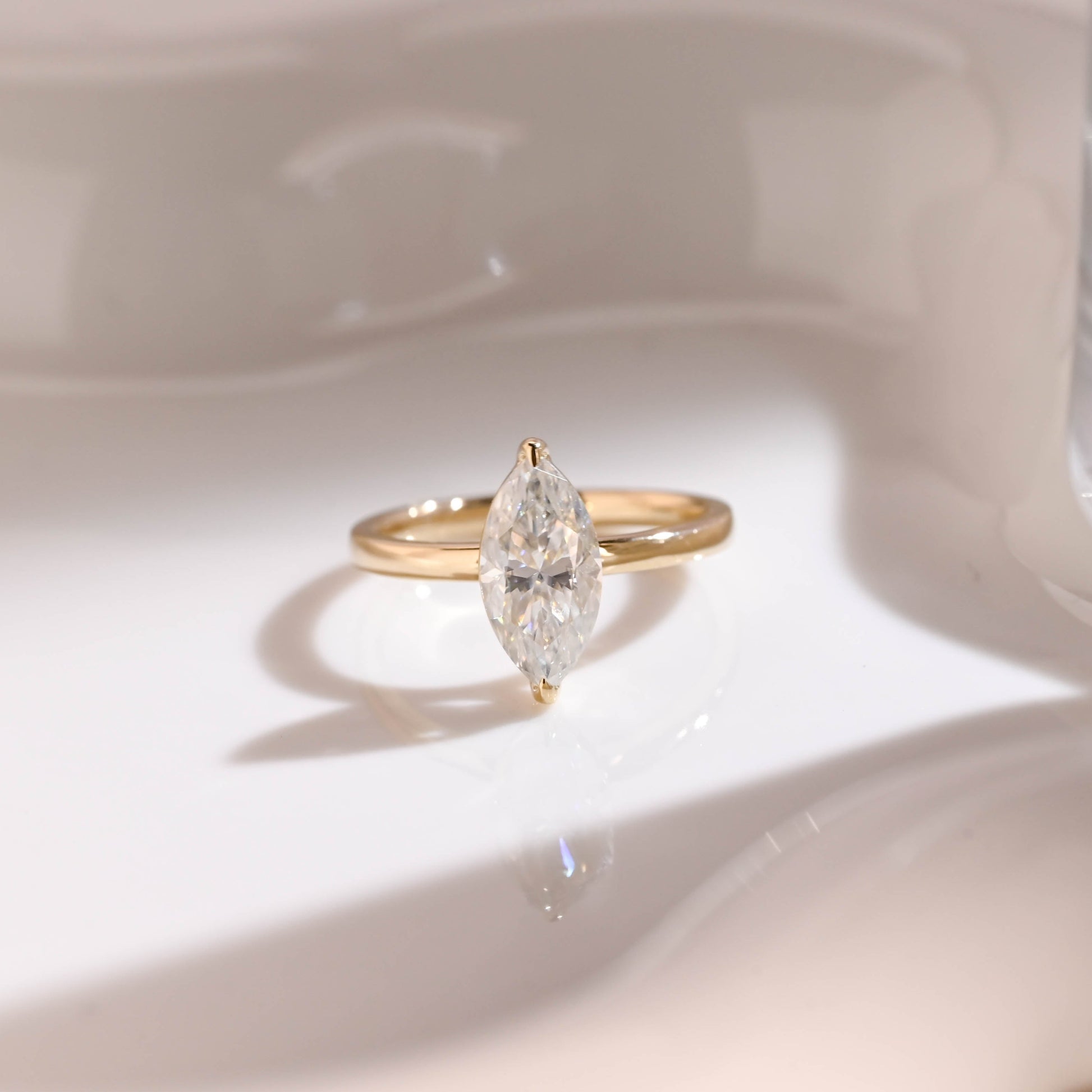 Solid Gold Solitaire Marquise Cut Moissanite Engagement Ring