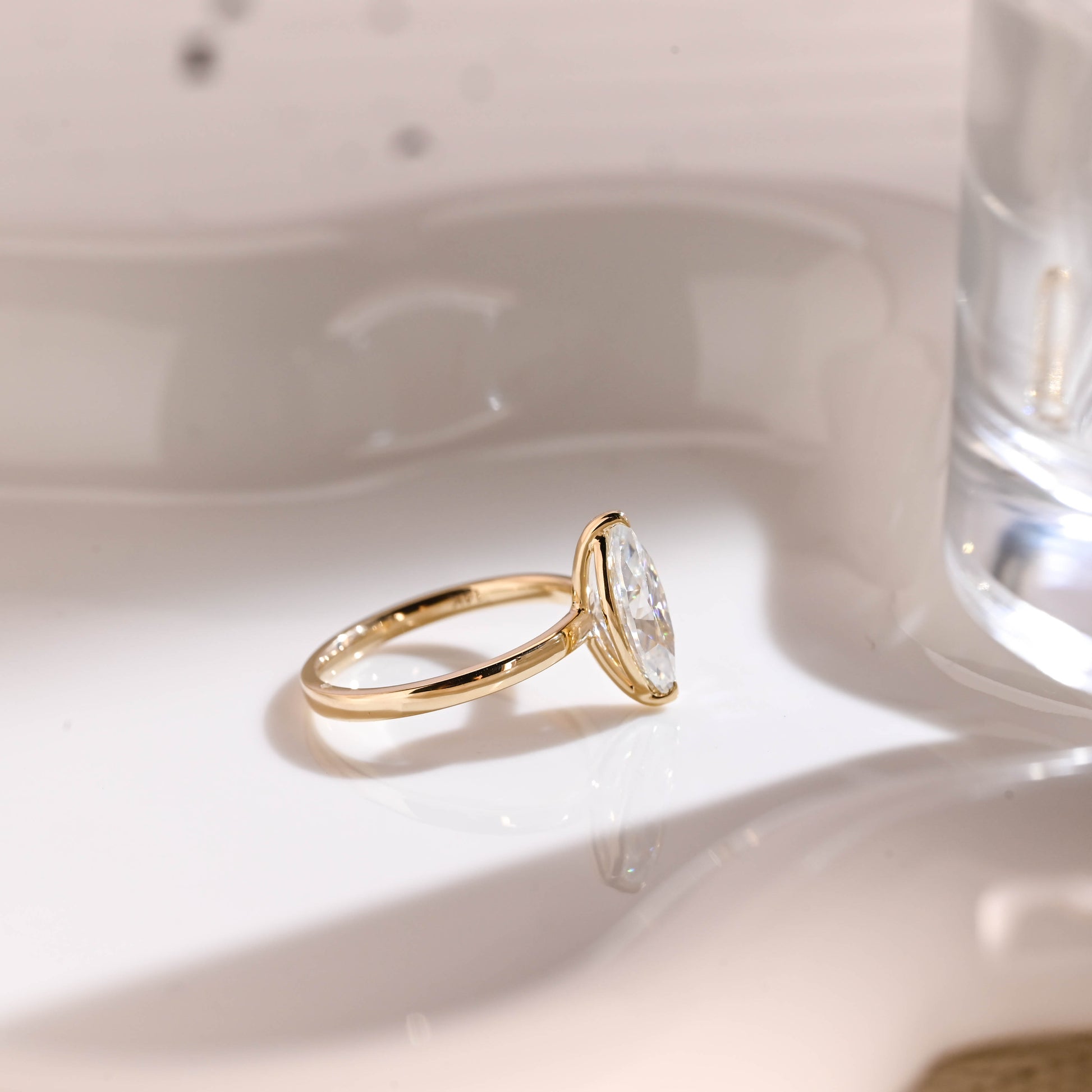 Solid Gold Solitaire Marquise Cut Moissanite Engagement Ring