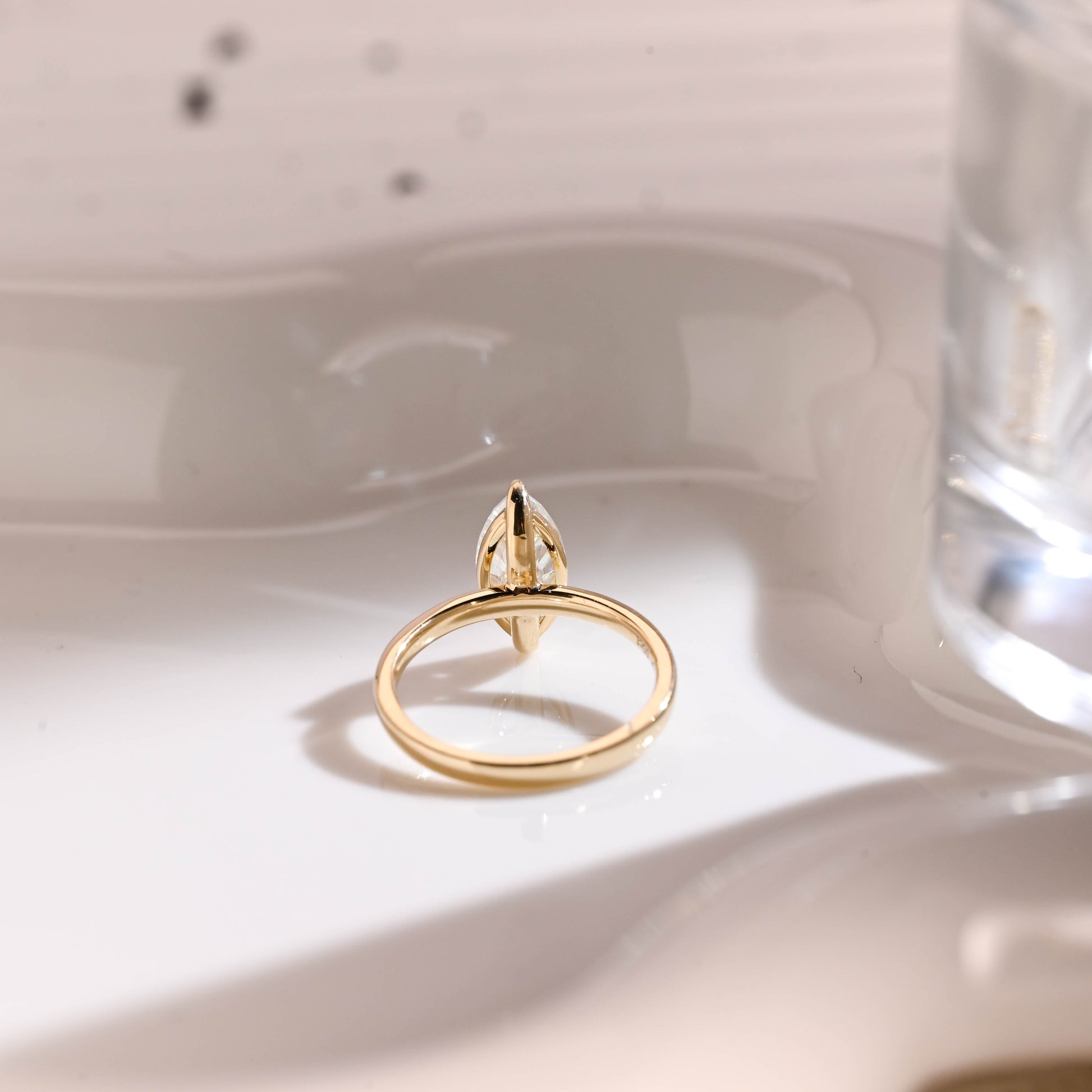 Solid Gold Solitaire Marquise Cut Moissanite Engagement Ring