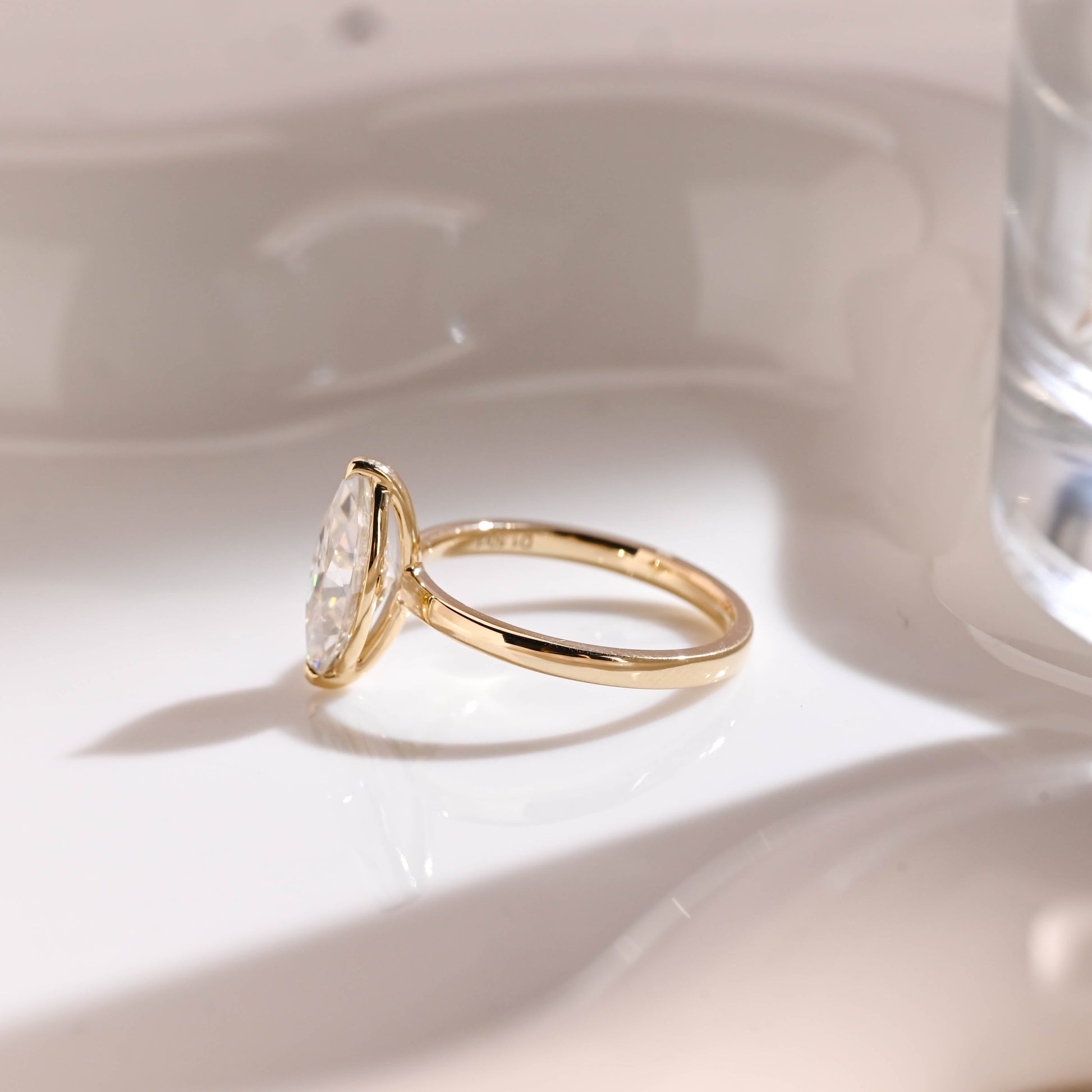 Solid Gold Solitaire Marquise Cut Moissanite Engagement Ring