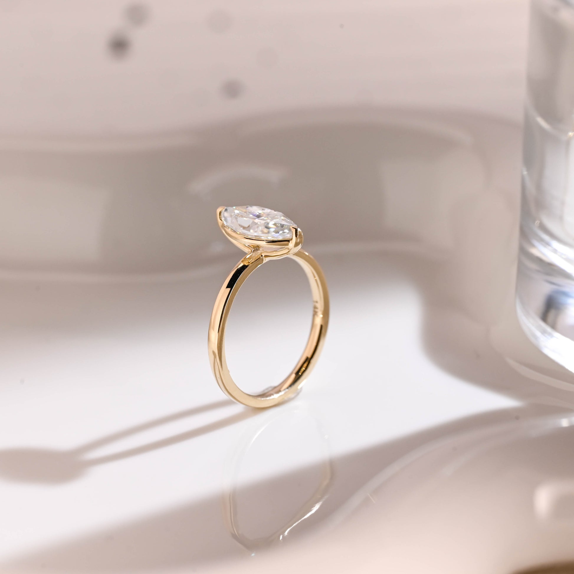 Solid Gold Solitaire Marquise Cut Moissanite Engagement Ring