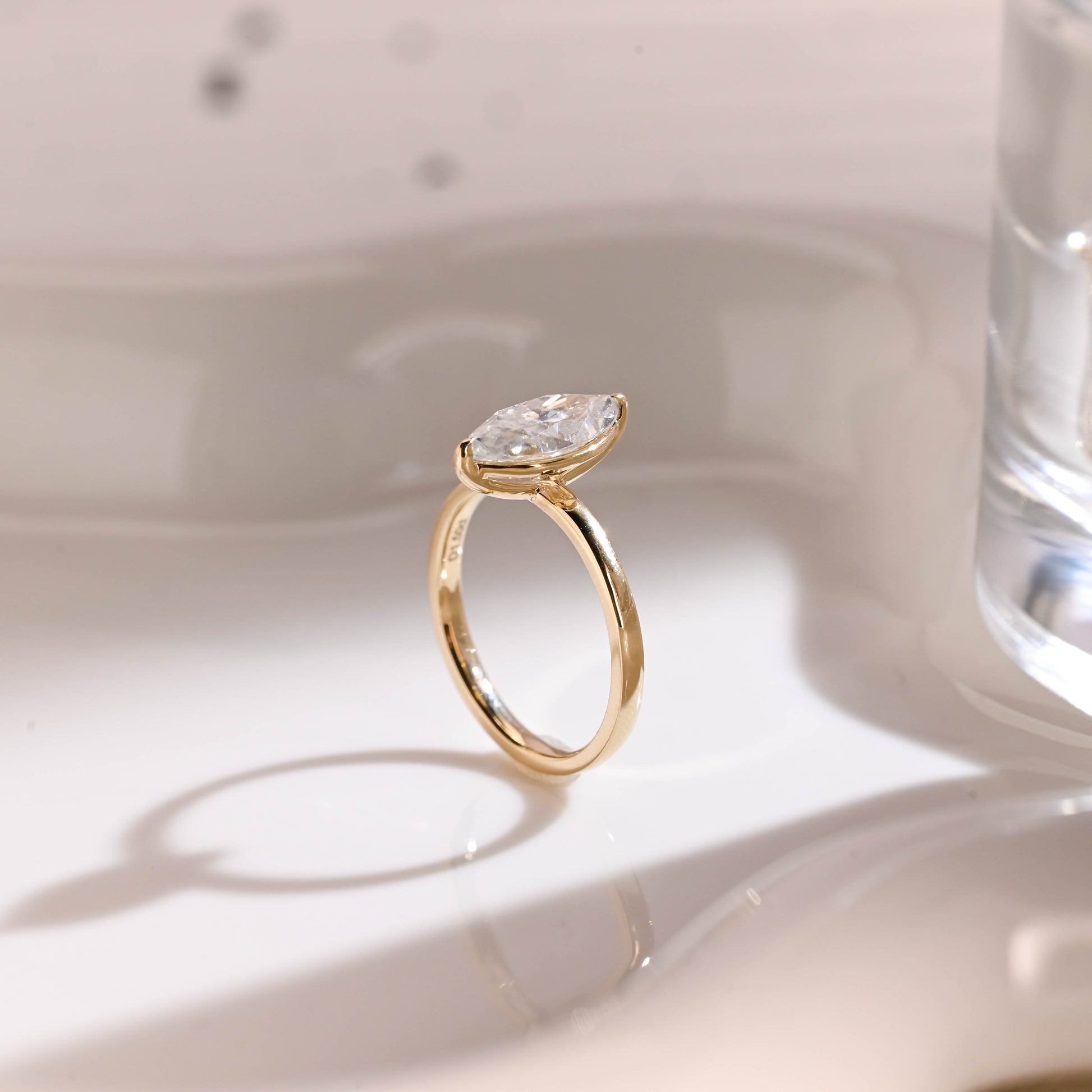 Solid Gold Solitaire Marquise Cut Moissanite Engagement Ring