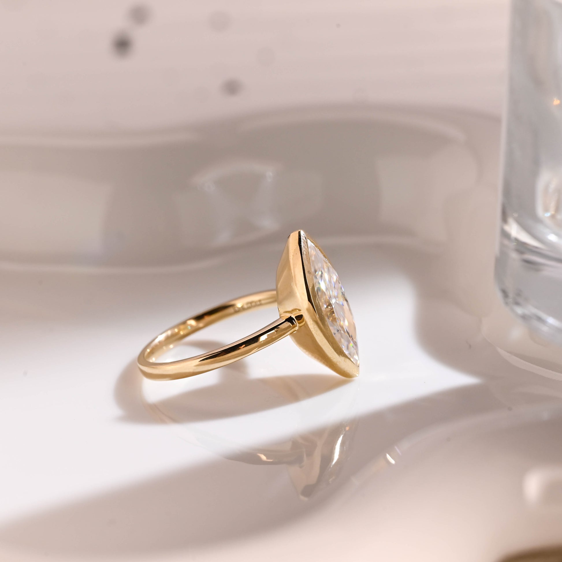 Solid Gold Solitaire Crushed Ice Marquise Cut Moissanite Engagement Ring