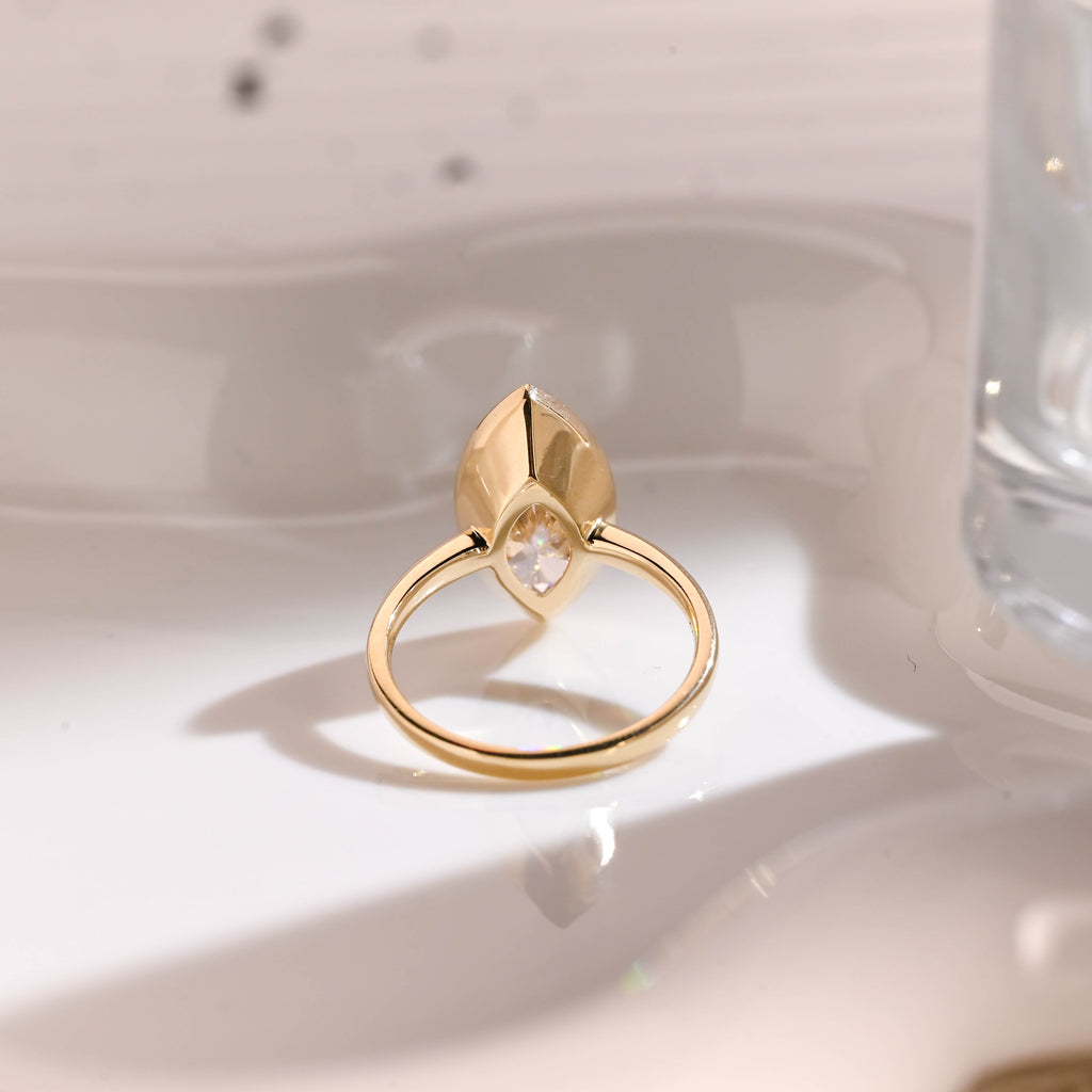 Solid Gold Solitaire Crushed Ice Marquise Cut Moissanite Engagement Ring