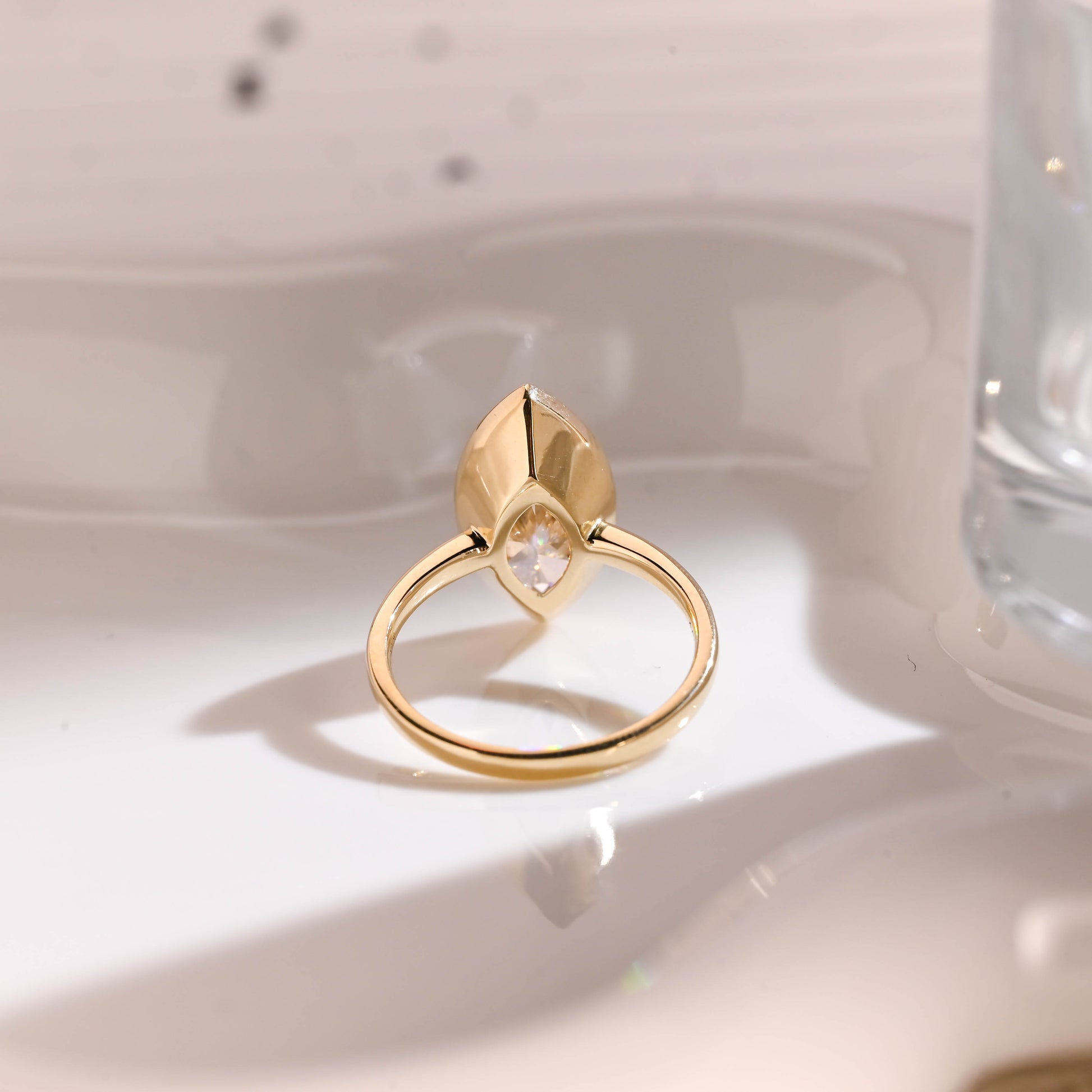 Solid Gold Solitaire Crushed Ice Marquise Cut Moissanite Engagement Ring