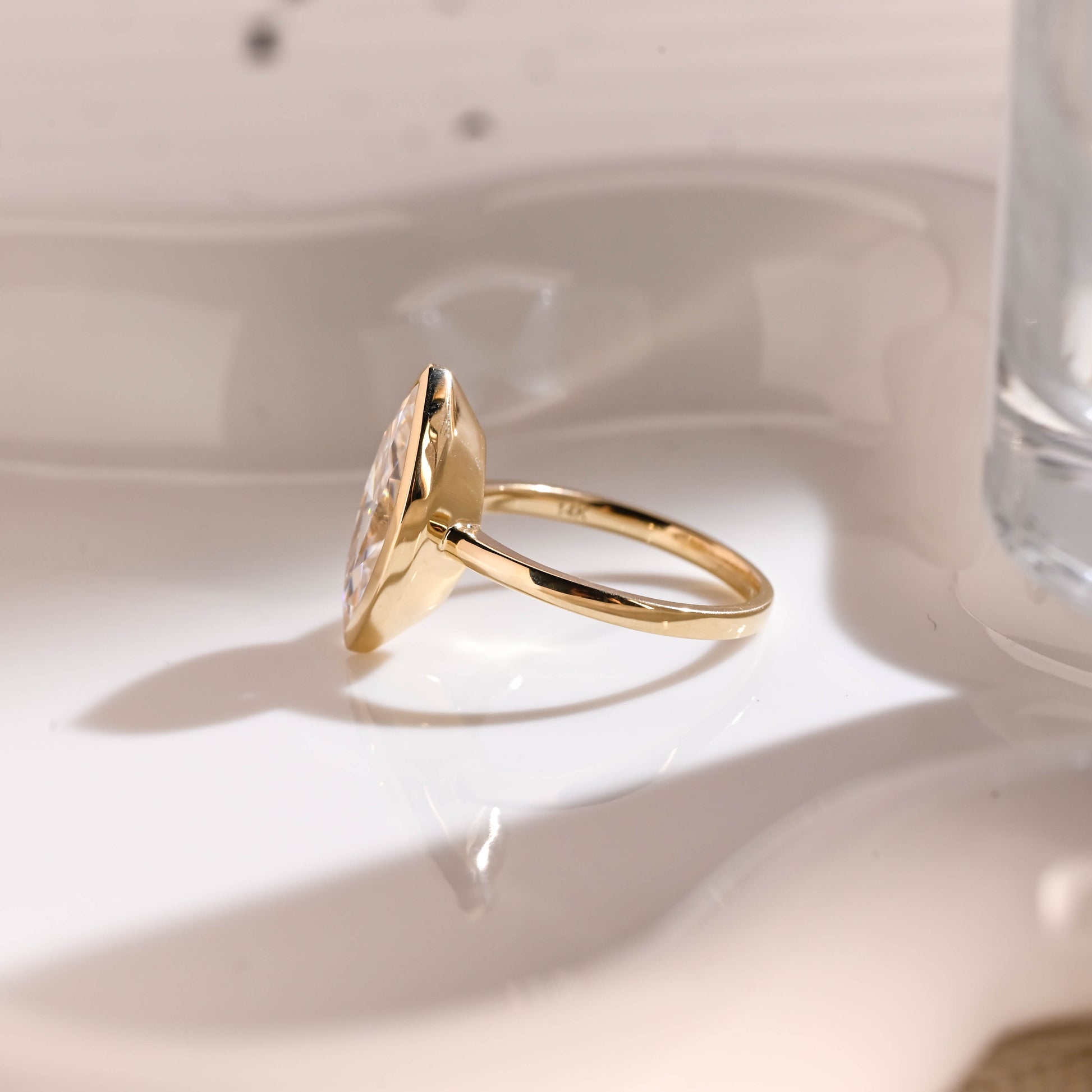 Solid Gold Solitaire Crushed Ice Marquise Cut Moissanite Engagement Ring