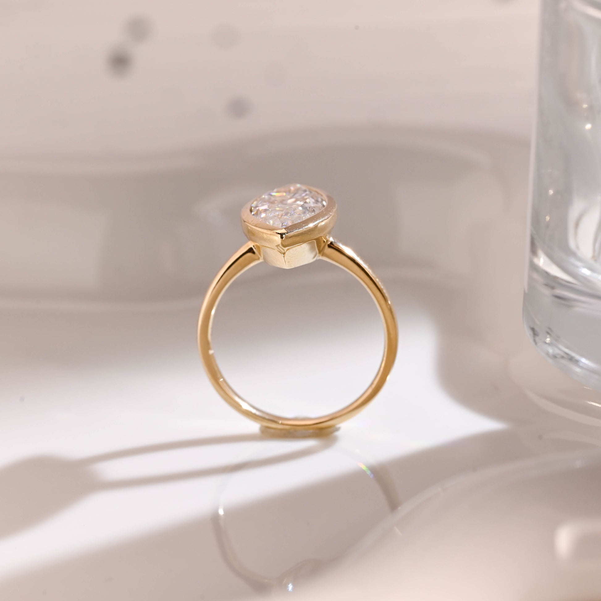 Solid Gold Solitaire Crushed Ice Marquise Cut Moissanite Engagement Ring