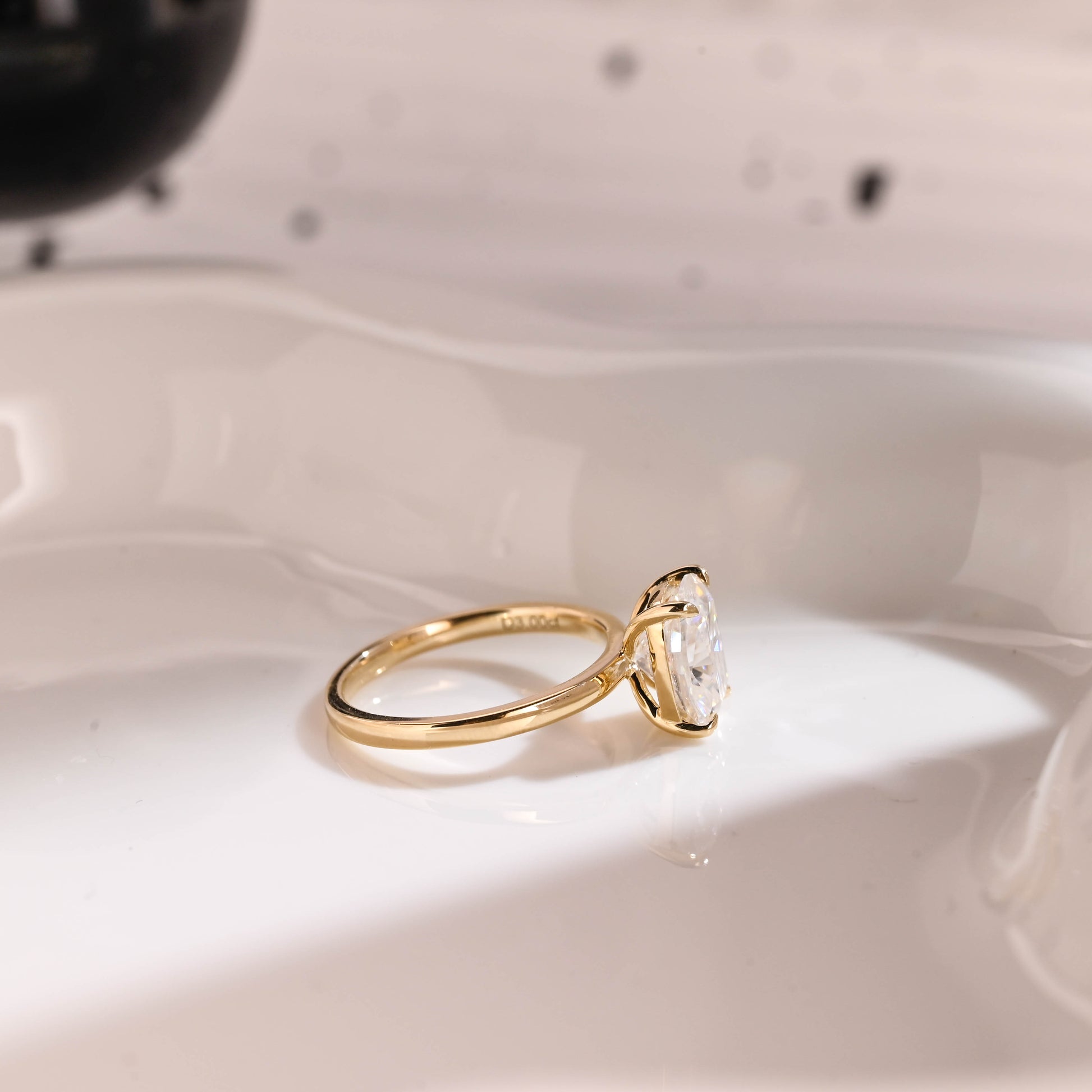 Solid Gold Solitaire Elongated Cushion Cut Moissanite Engagement Ring
