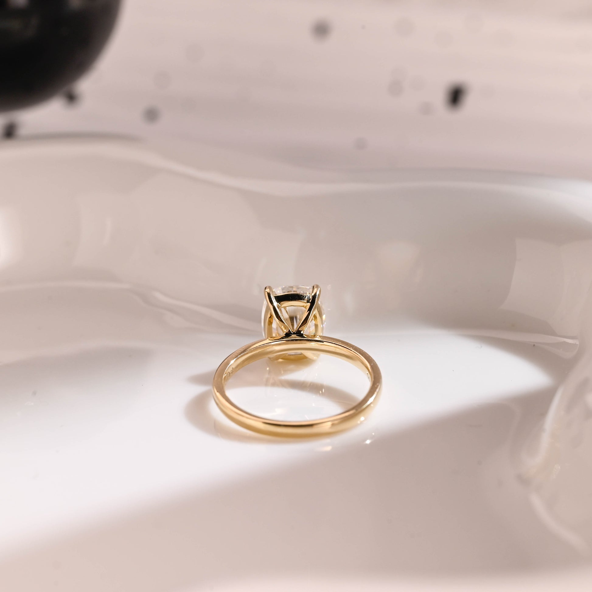 Solid Gold Solitaire Elongated Cushion Cut Moissanite Engagement Ring