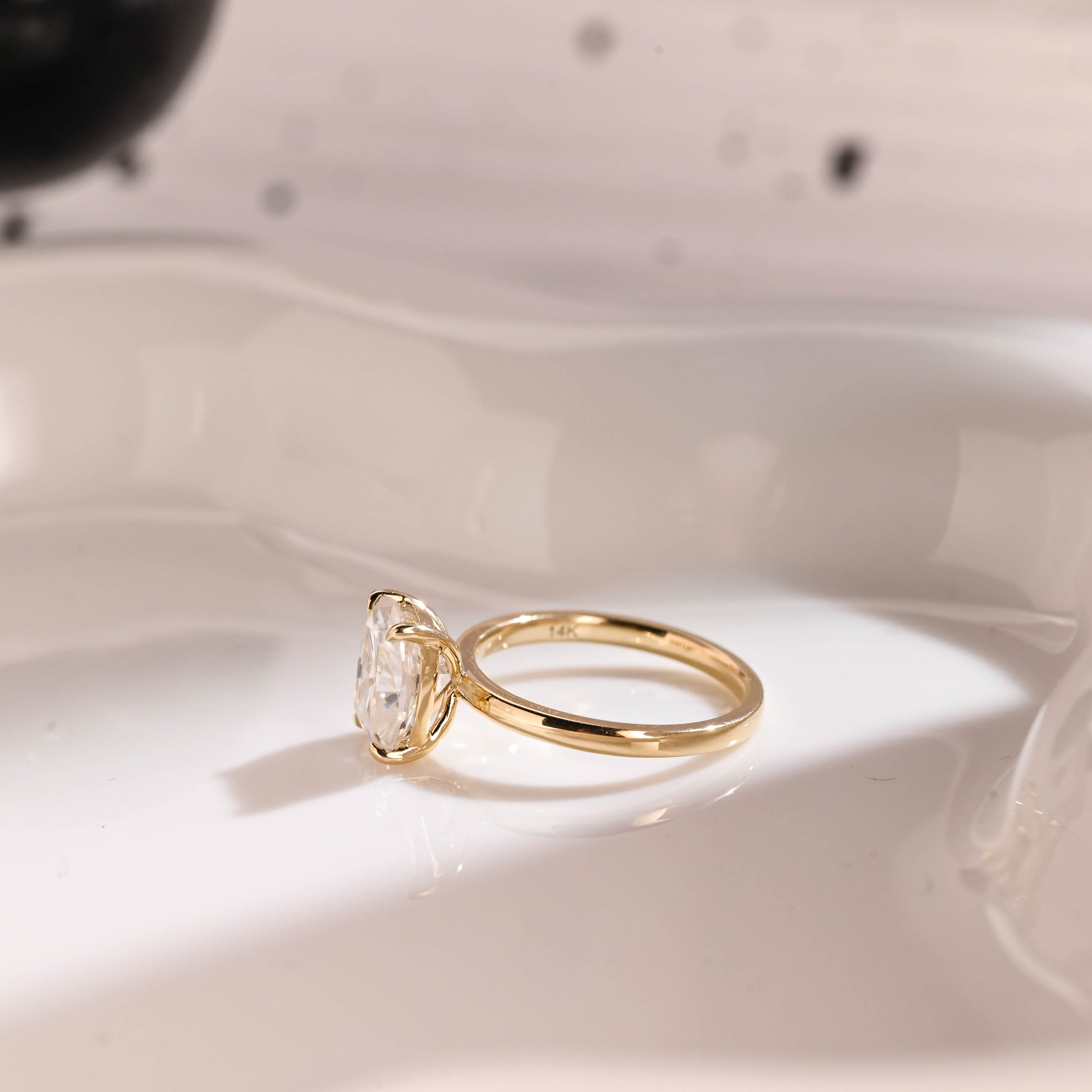 Solid Gold Solitaire Elongated Cushion Cut Moissanite Engagement Ring
