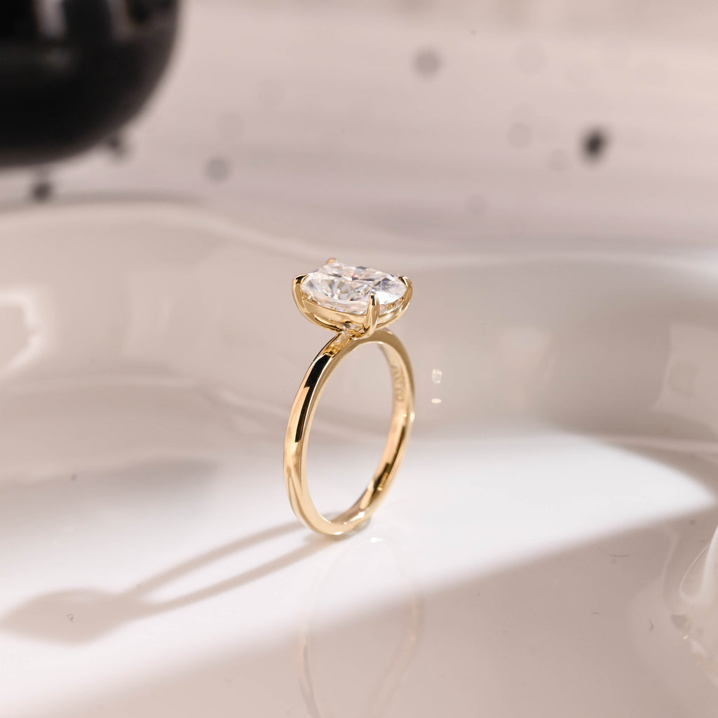 Solid Gold Solitaire Elongated Cushion Cut Moissanite Engagement Ring