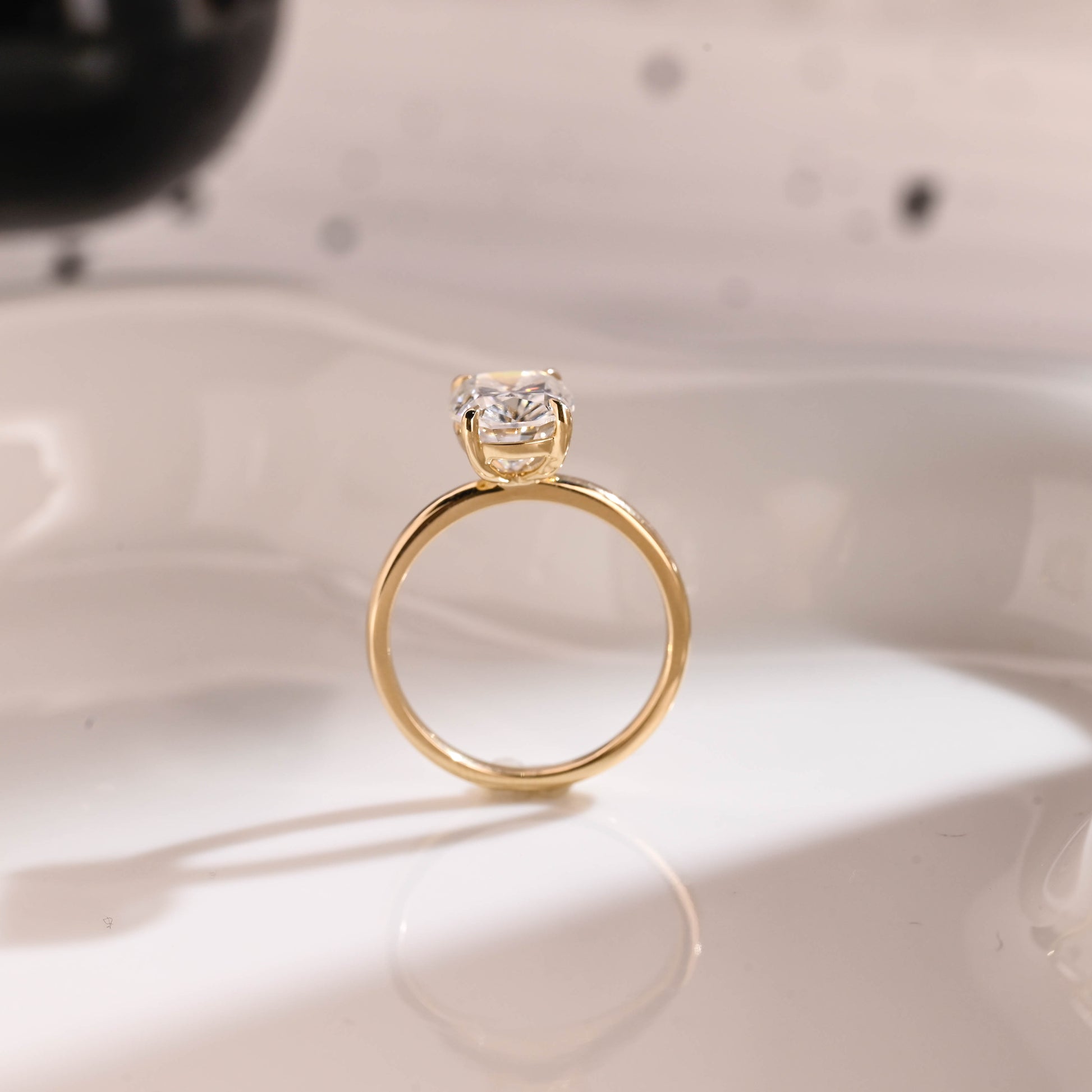 Solid Gold Solitaire Elongated Cushion Cut Moissanite Engagement Ring