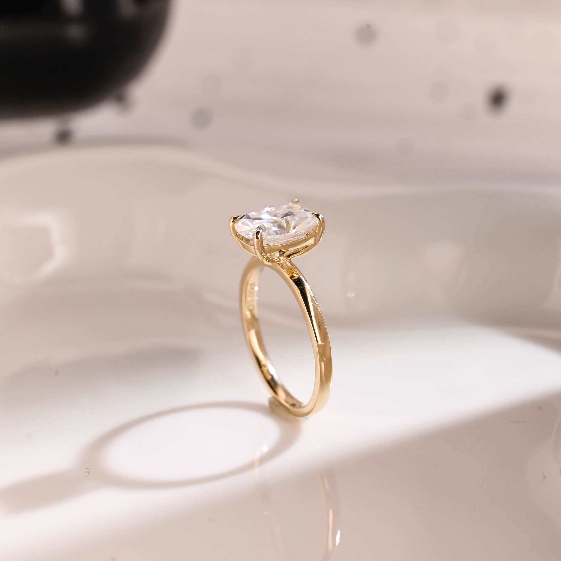 Solid Gold Solitaire Elongated Cushion Cut Moissanite Engagement Ring