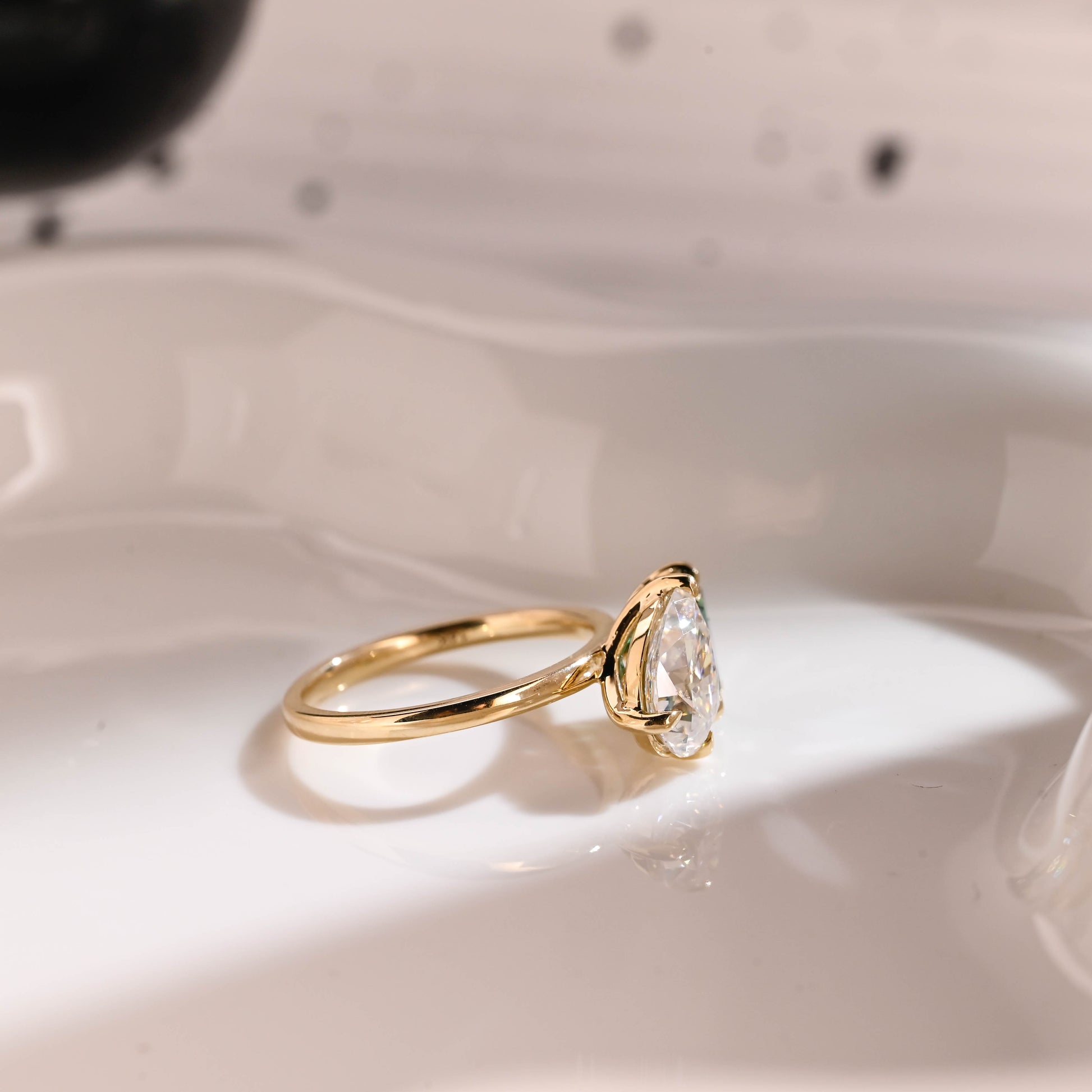 Solid Gold Toi et Moi Ring Emerald Cut Green Moissanite & Pear Cut Moissanite Engagement Ring