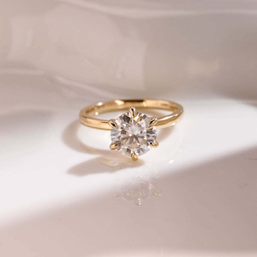 Solid Gold Hidden Halo Round Cut Moissanite Engagement Ring