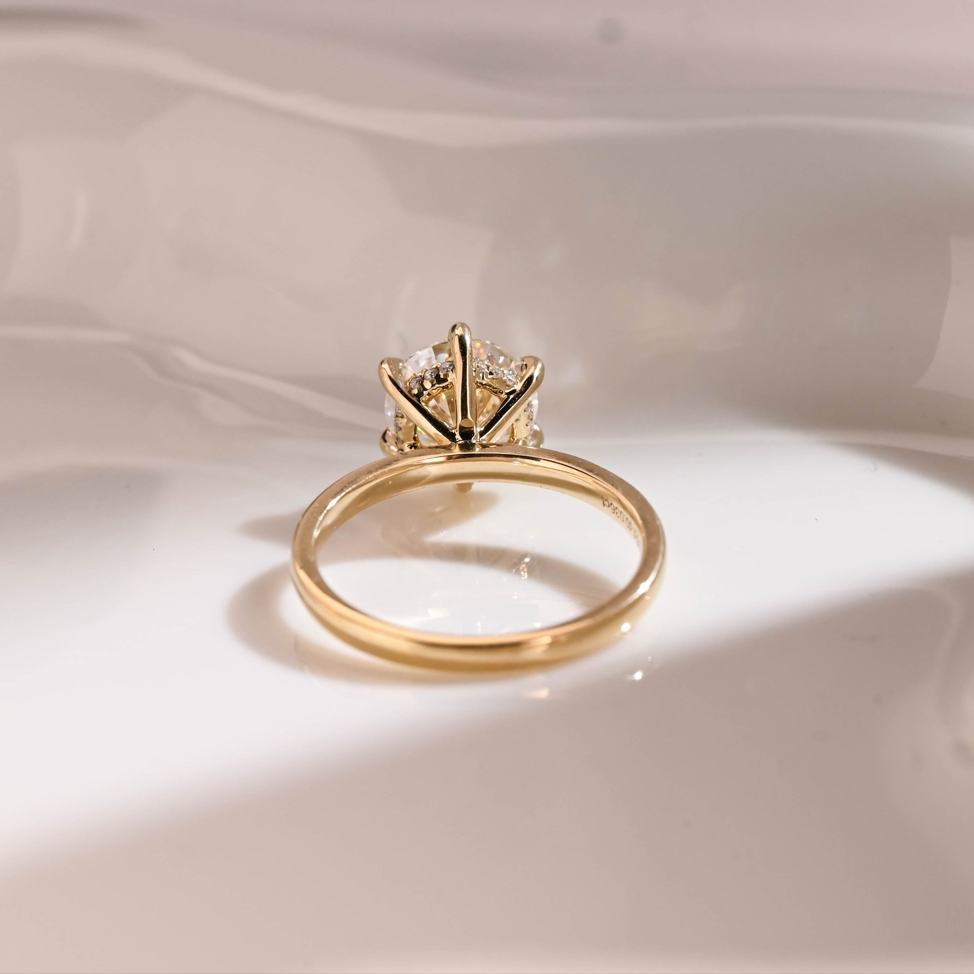Solid Gold Hidden Halo Round Cut Moissanite Engagement Ring